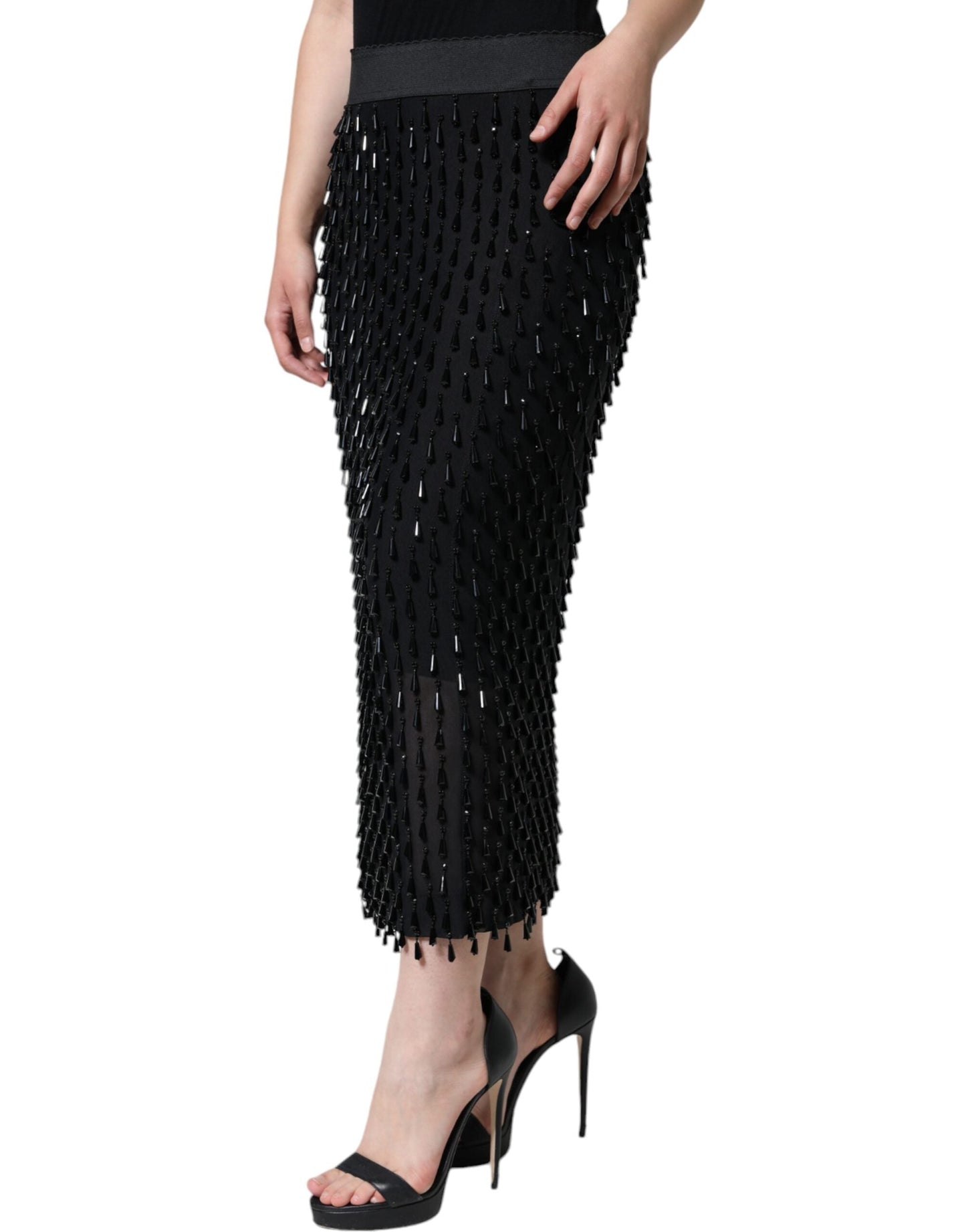 Dolce & Gabbana Black Embellished Pencil Cut Midi Women's Skirt