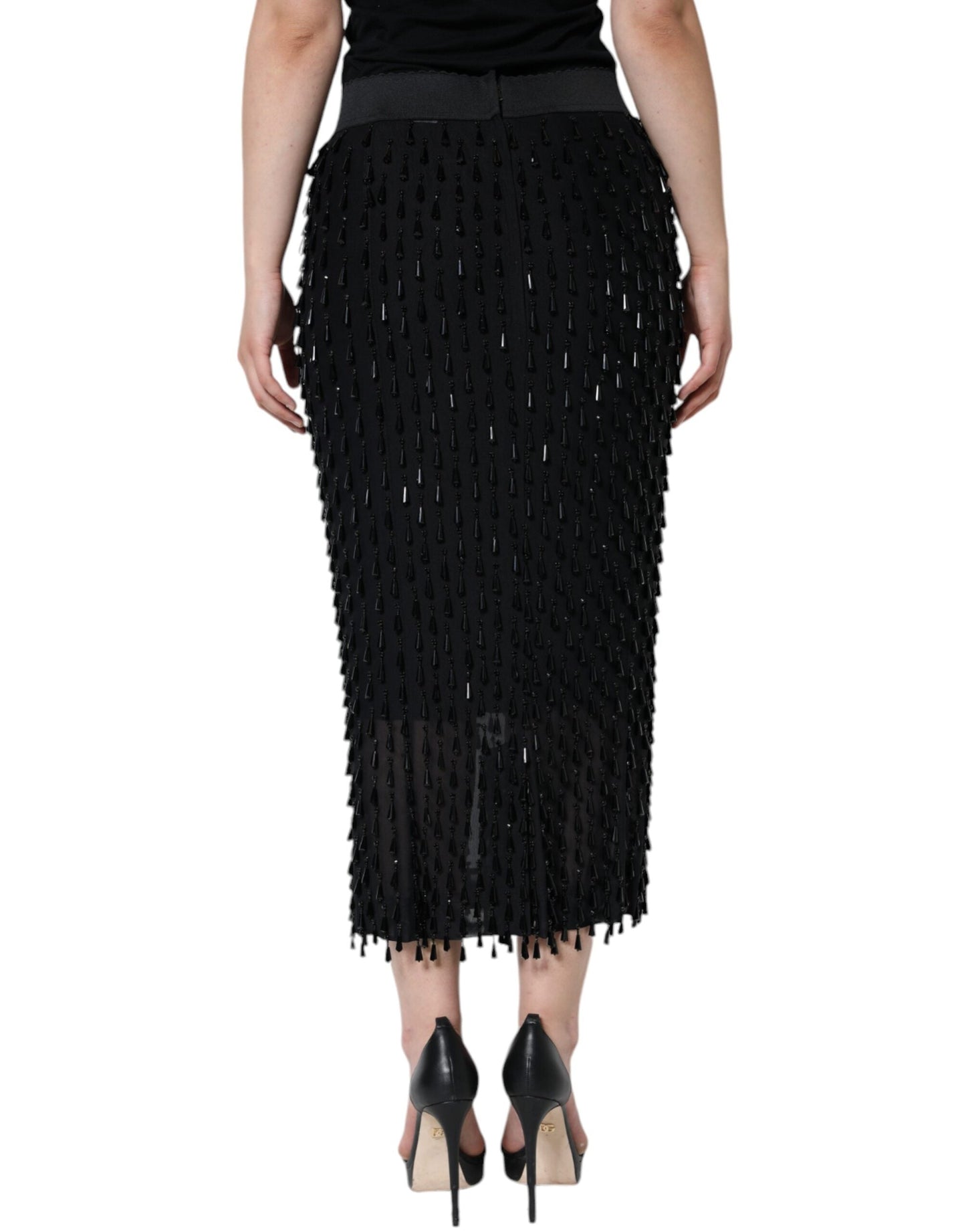 Dolce & Gabbana Black Embellished Pencil Cut Midi Women's Skirt