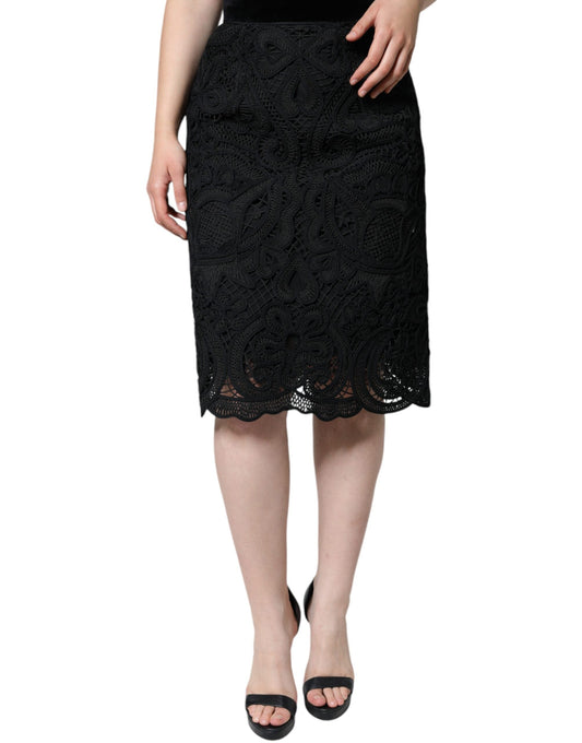 Dolce & Gabbana Black Floral Lace HighWaist Pencil Cut Women's Skirt