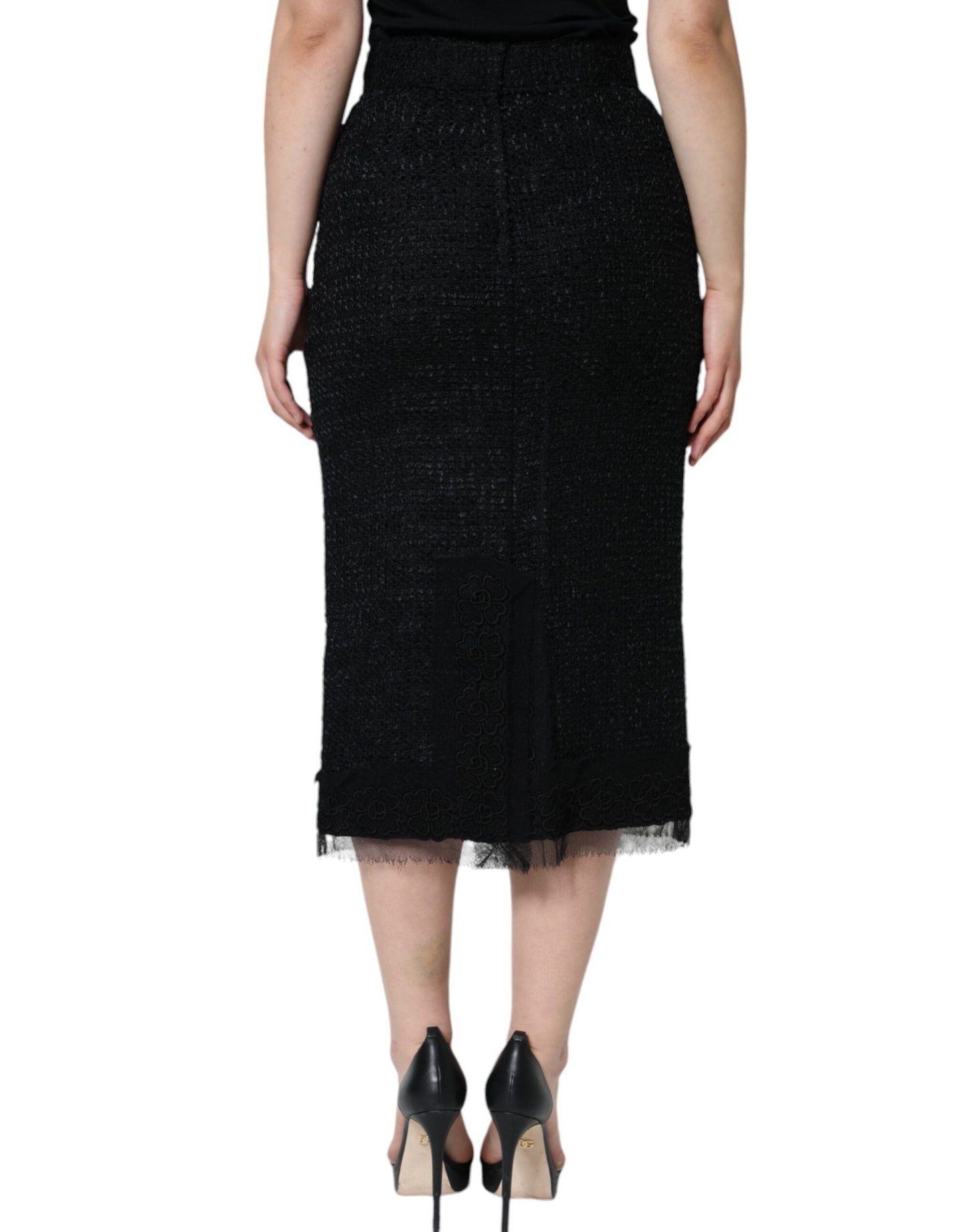 Dolce & Gabbana Black Virgin Wool Pencil Cut Midi Women's Skirt