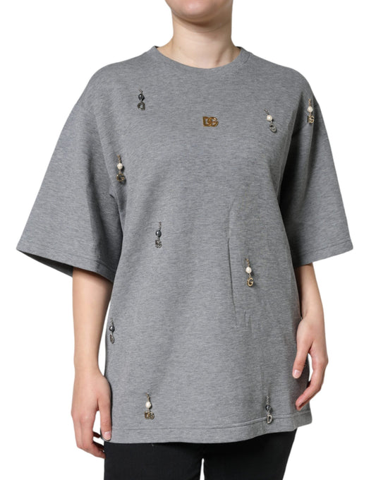 Dolce & Gabbana Gray Cotton Blend Embellished Tee Women's T-shirt