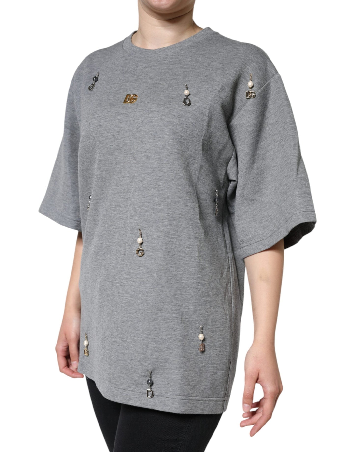 Dolce & Gabbana Gray Cotton Blend Embellished Tee Women's T-shirt