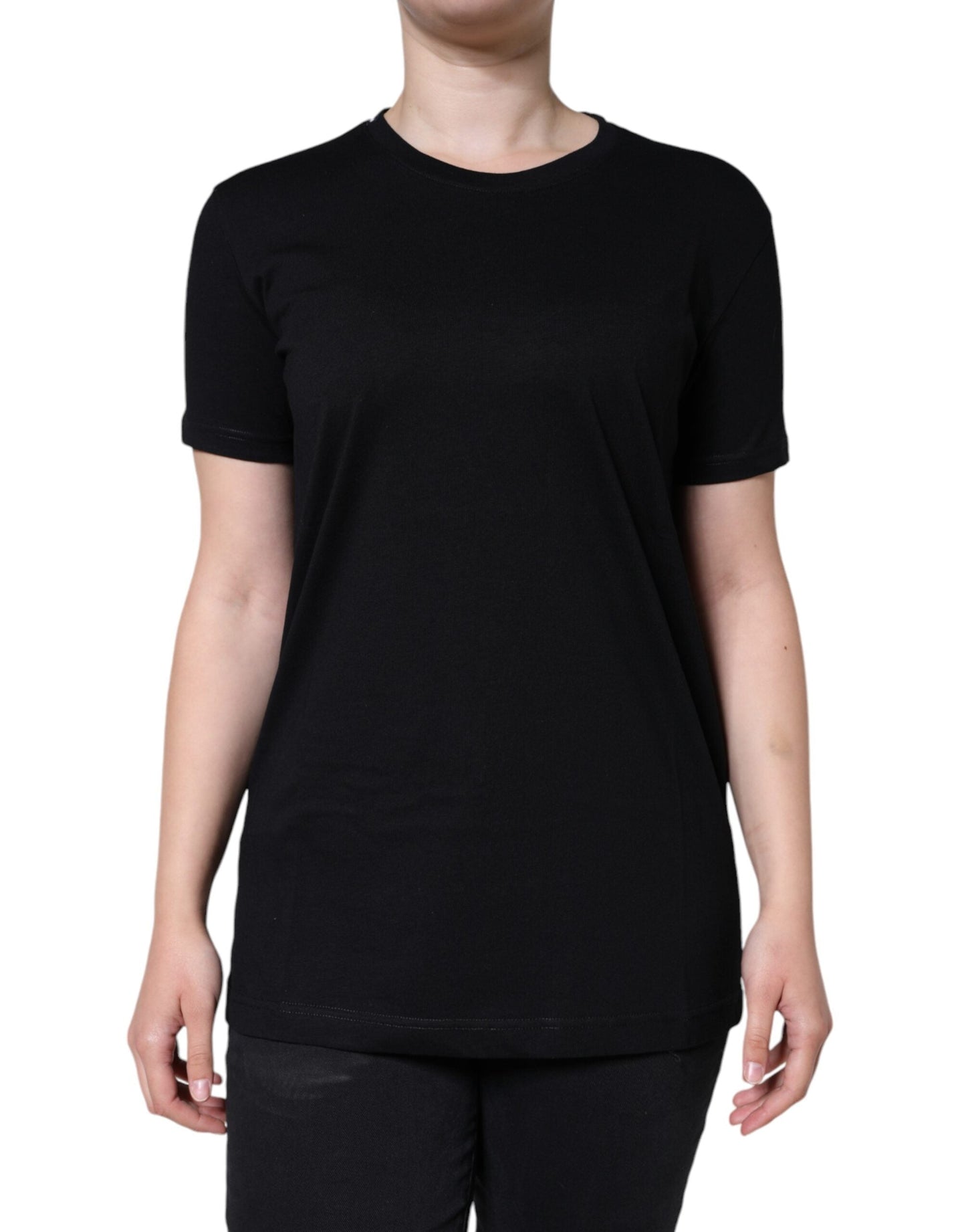 Dolce & Gabbana Black Cotton Crew Neck Short Sleeve Women's T-shirt