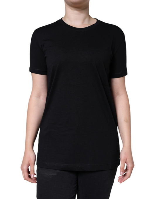 Dolce & Gabbana Black Cotton Crew Neck Short Sleeve Women's T-shirt