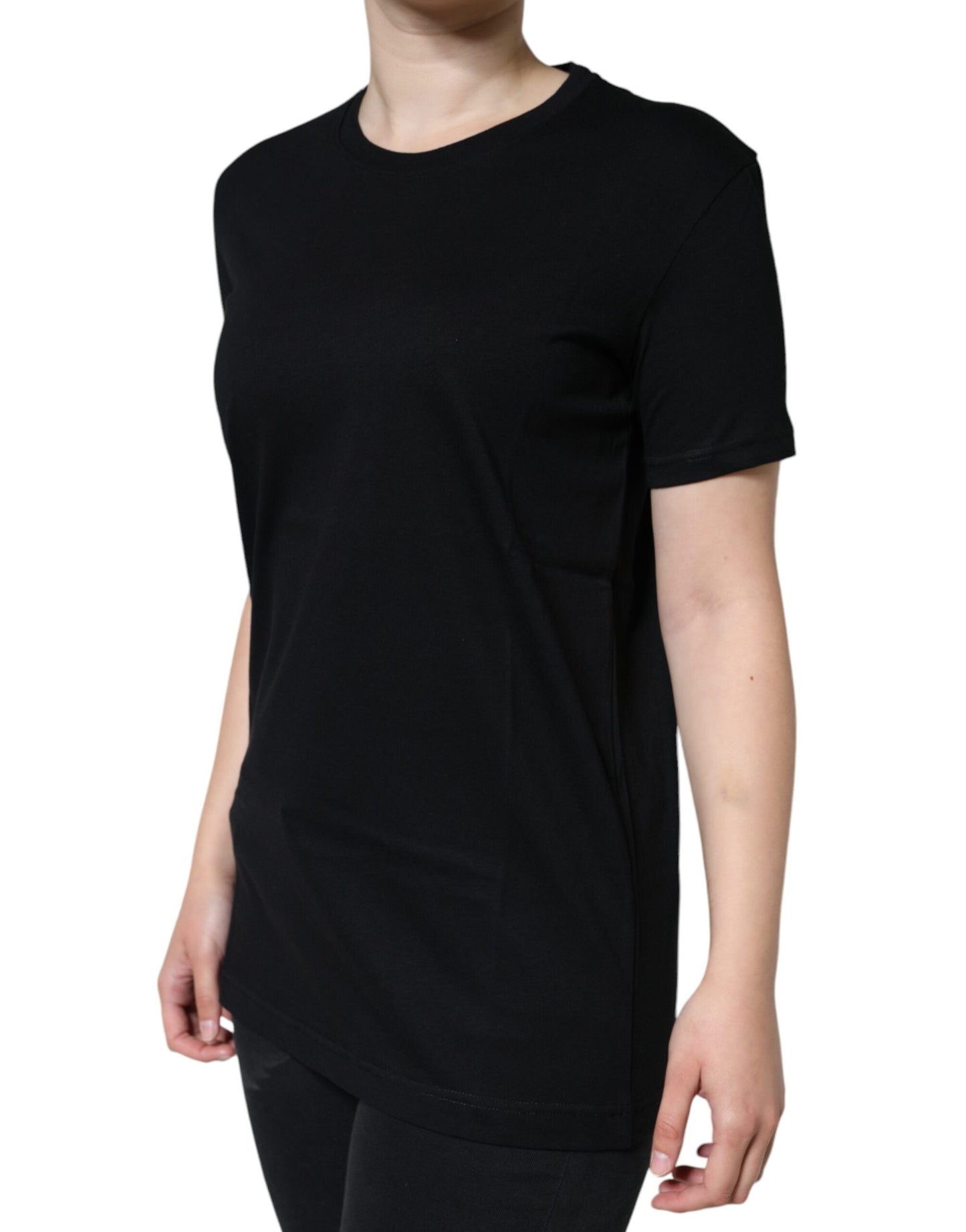 Dolce & Gabbana Black Cotton Crew Neck Short Sleeve Women's T-shirt