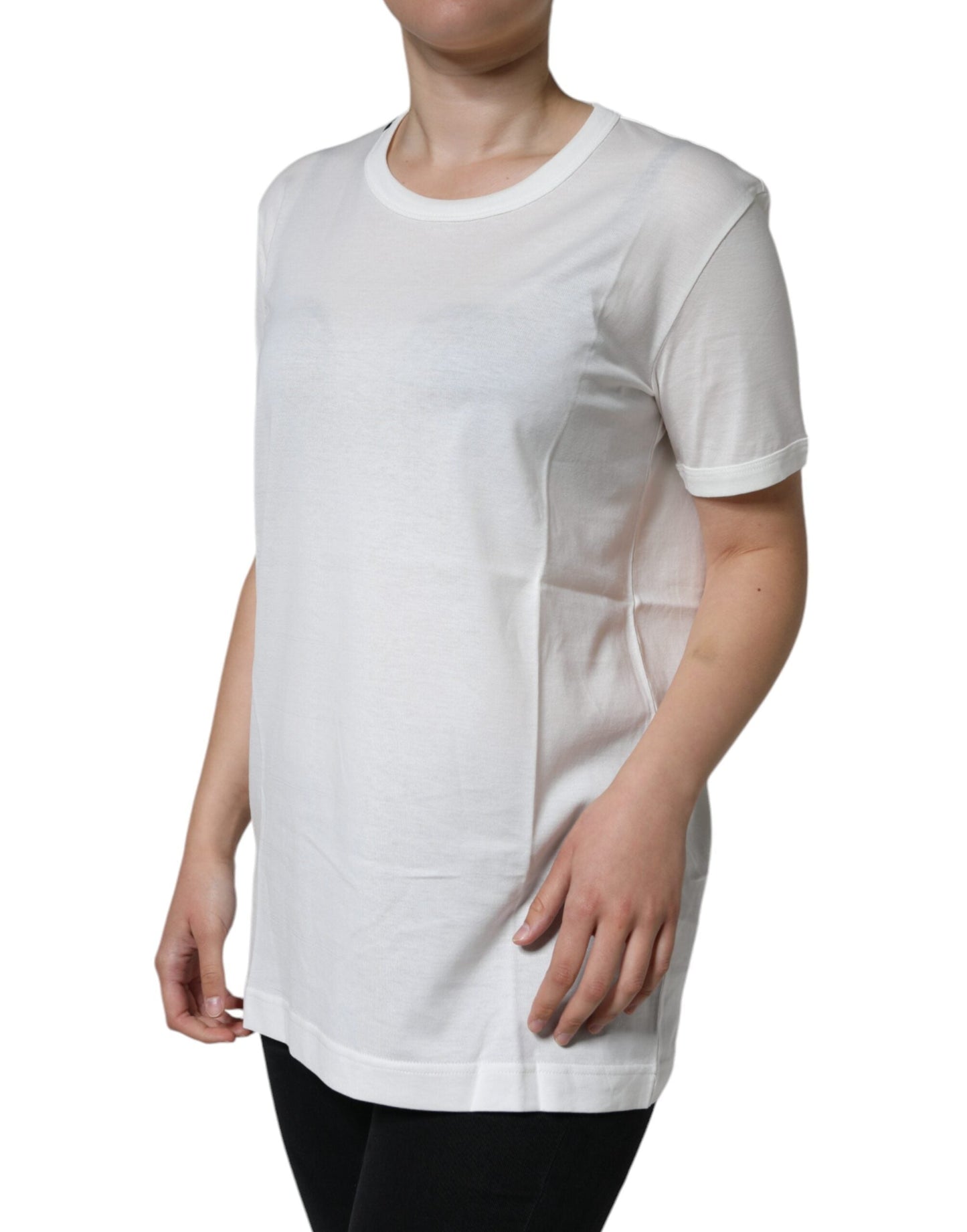 Dolce & Gabbana White Cotton Crew Neck Short Sleeve Women's T-shirt