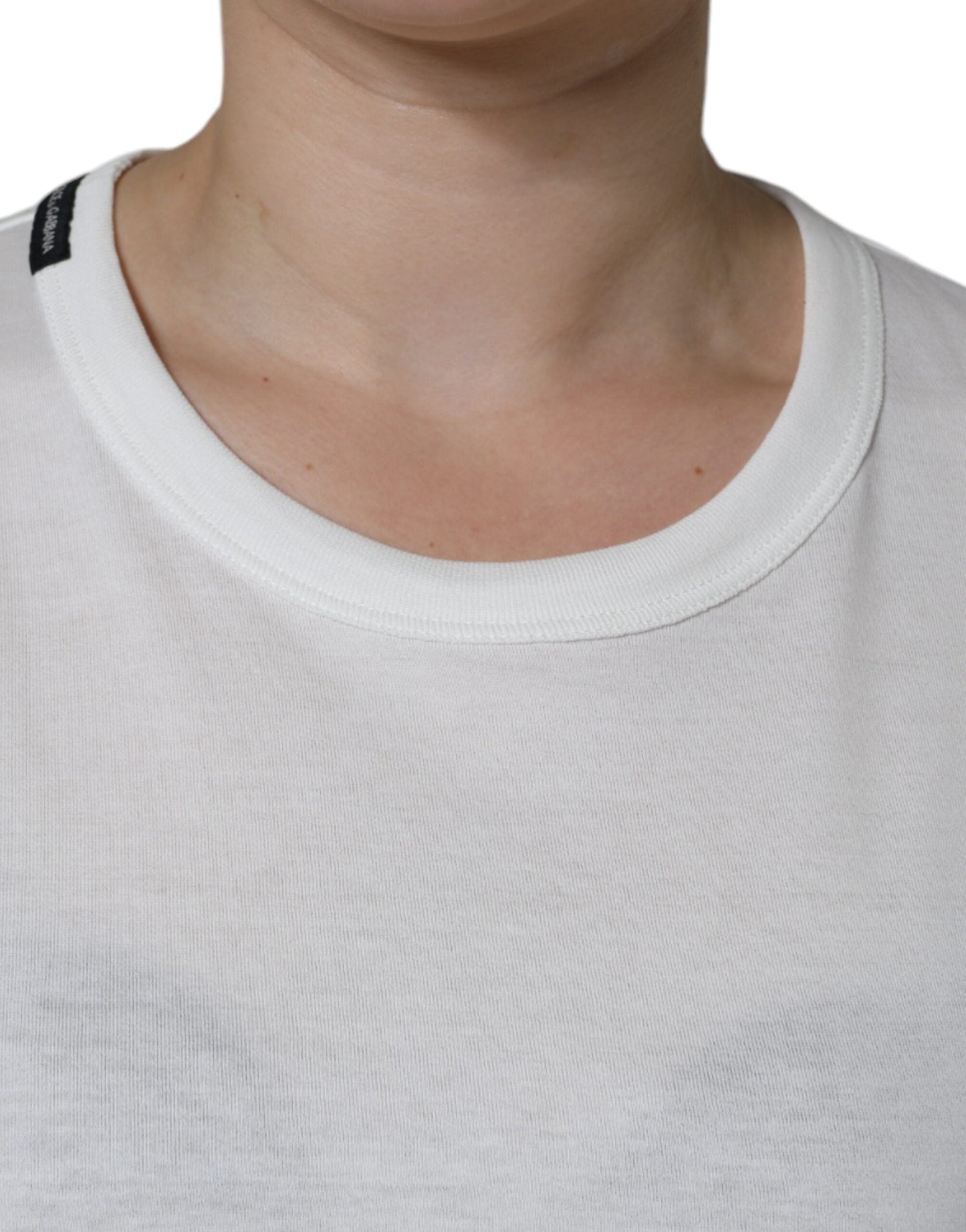 Dolce & Gabbana White Cotton Crew Neck Short Sleeve Women's T-shirt