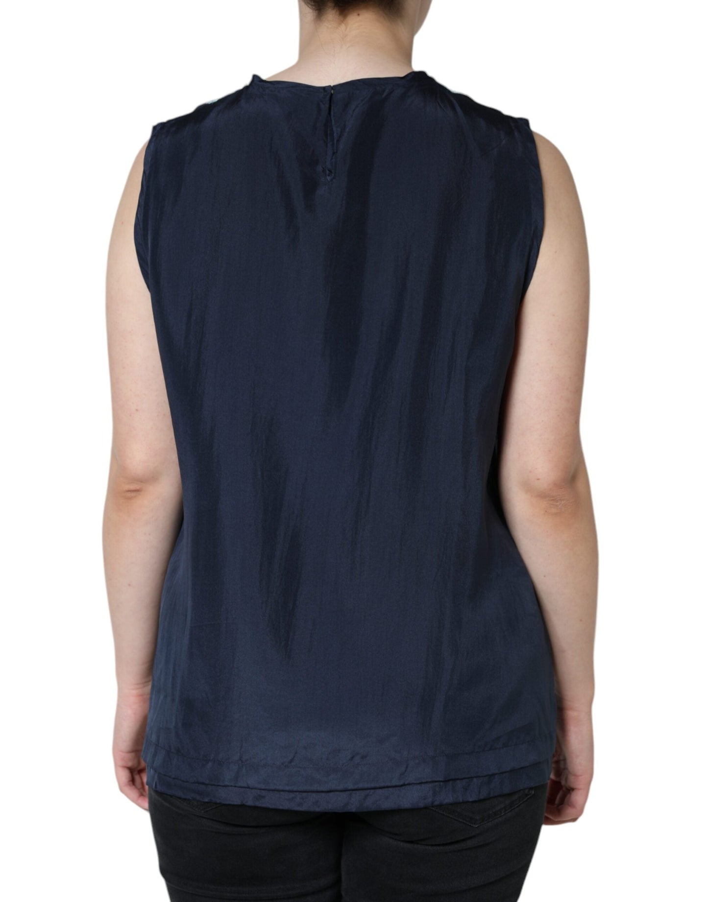 Dolce & Gabbana Blue Floral Lace Silk Sleeveless Tank Women's Top ()