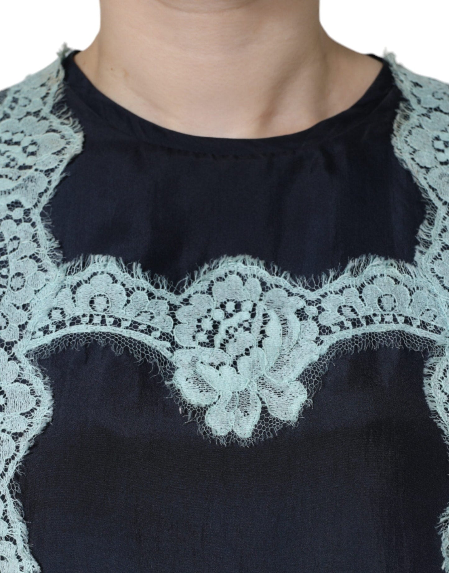 Dolce & Gabbana Blue Floral Lace Silk Sleeveless Tank Women's Top ()