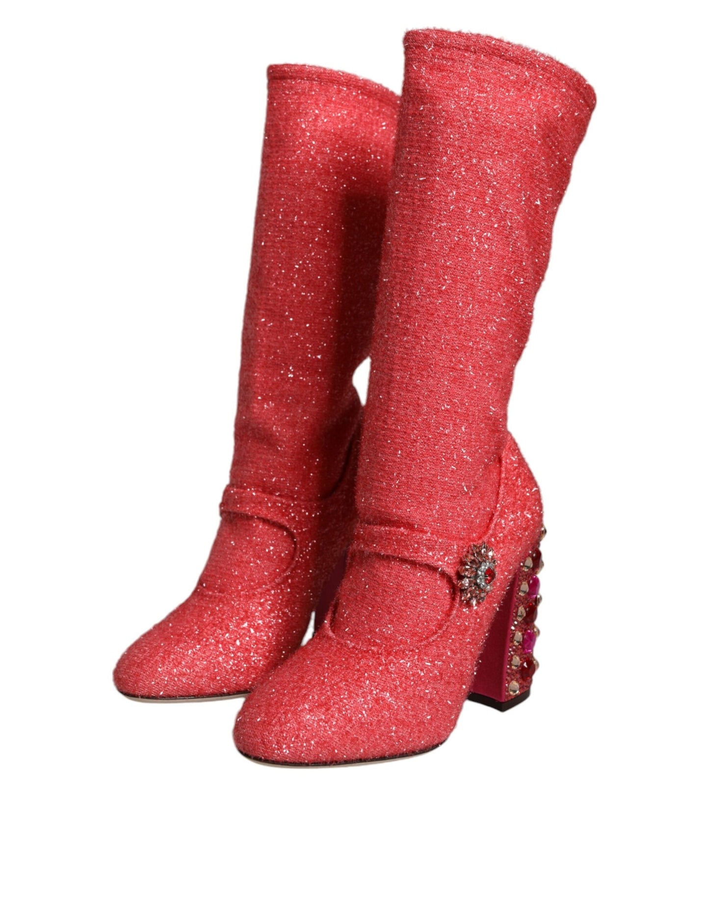 Dolce & Gabbana Pink Crystal Lurex Fantasy High Boots Women's Shoes