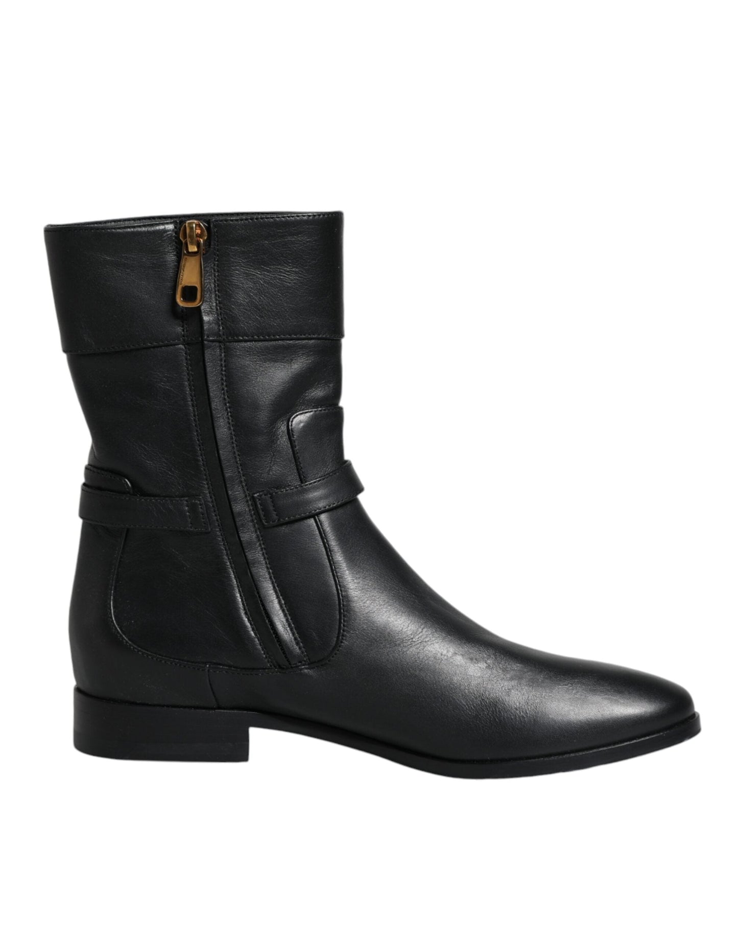 Dolce & Gabbana Black Leather Logo Mid Calf Boots Women's Shoes
