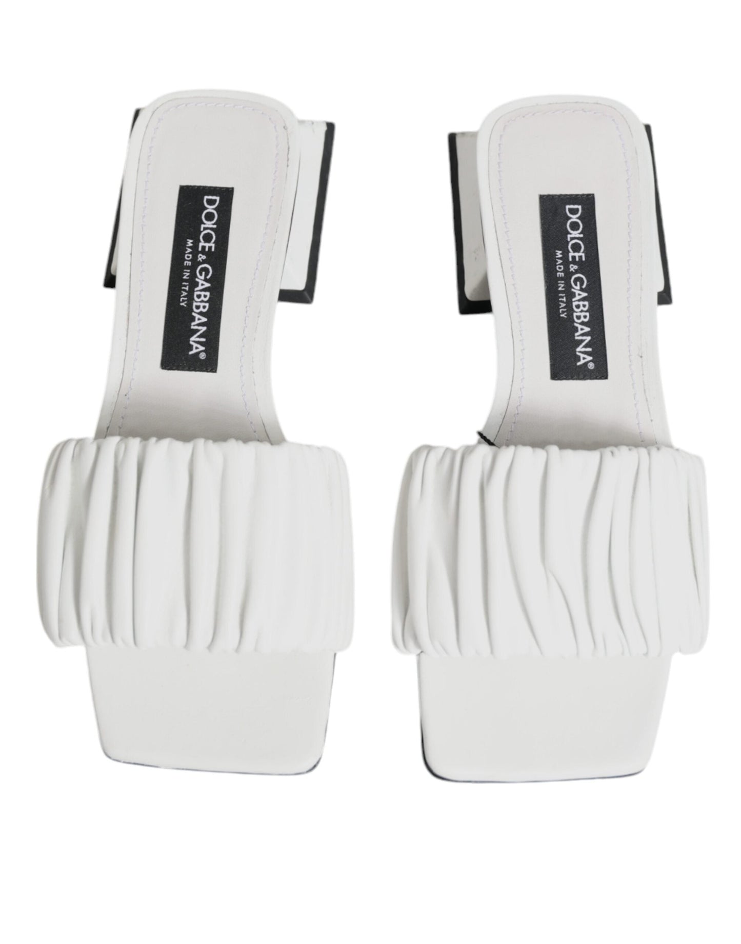 Dolce & Gabbana White Leather Slides Flats Sandals Women's Shoes ()