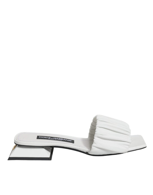Dolce & Gabbana White Leather Slides Flats Sandals Women's Shoes ()