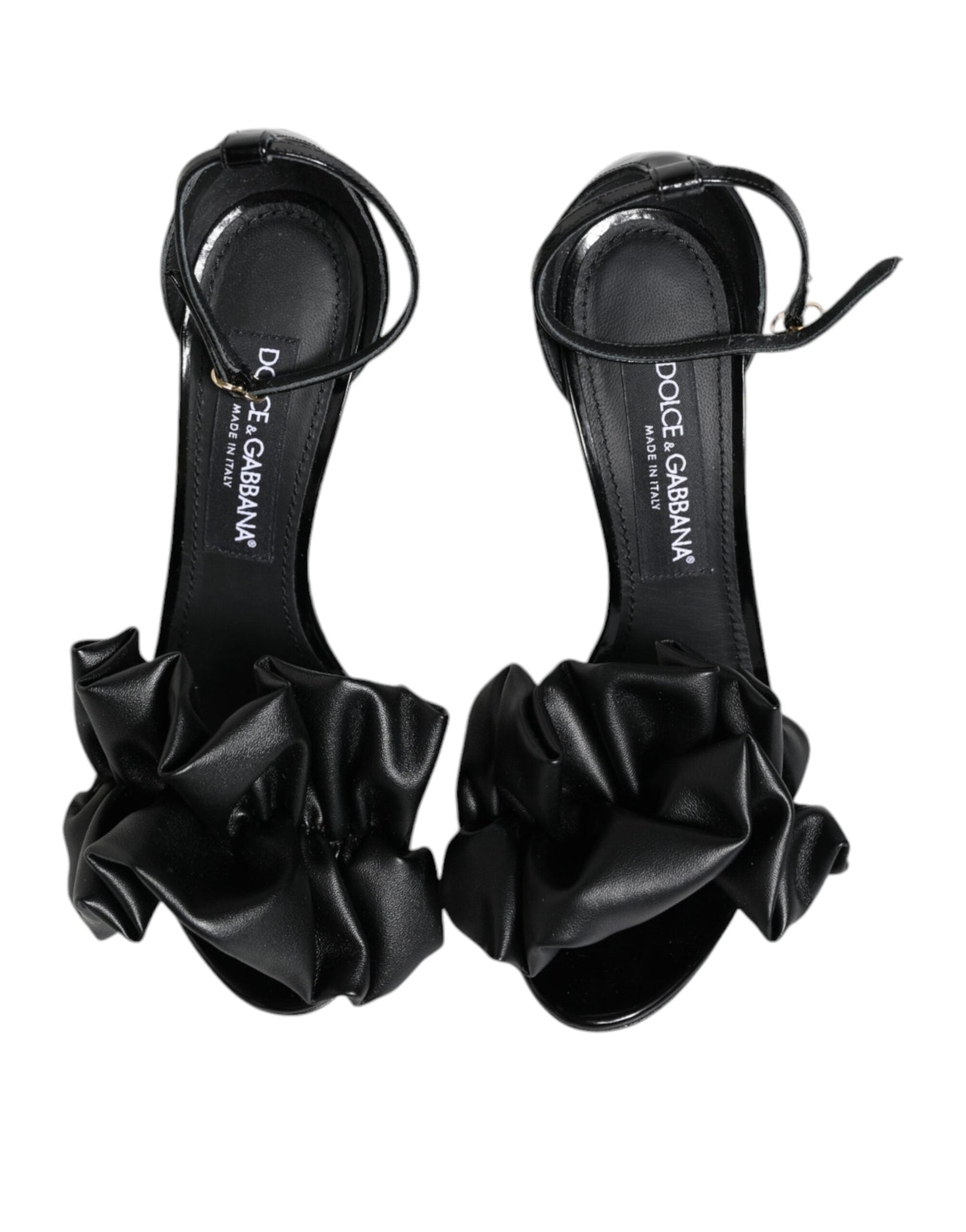Dolce & Gabbana Black Leather Ankle Strap Heel Sandals Women's Shoes ()