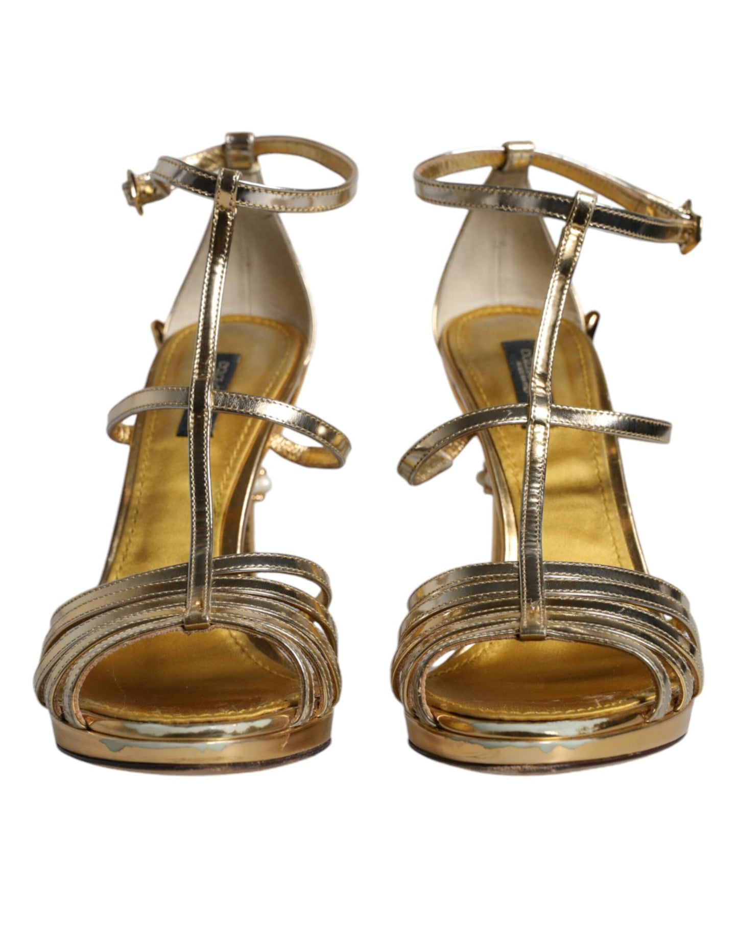 Dolce & Gabbana Gold Leather Baroque Heels Sandals Women's Shoes ()