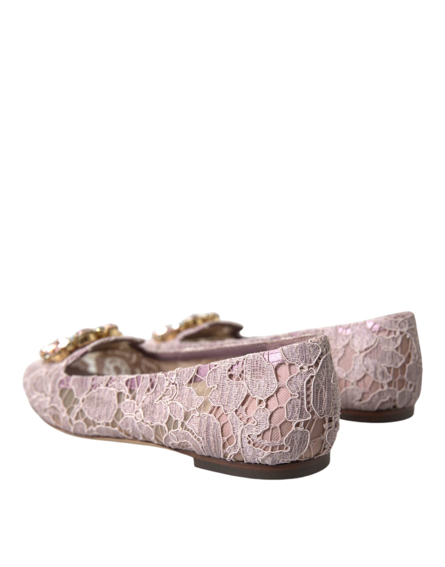 Dolce & Gabbana Pink Lace Crystal Ballet Flats Loafers Women's Shoes