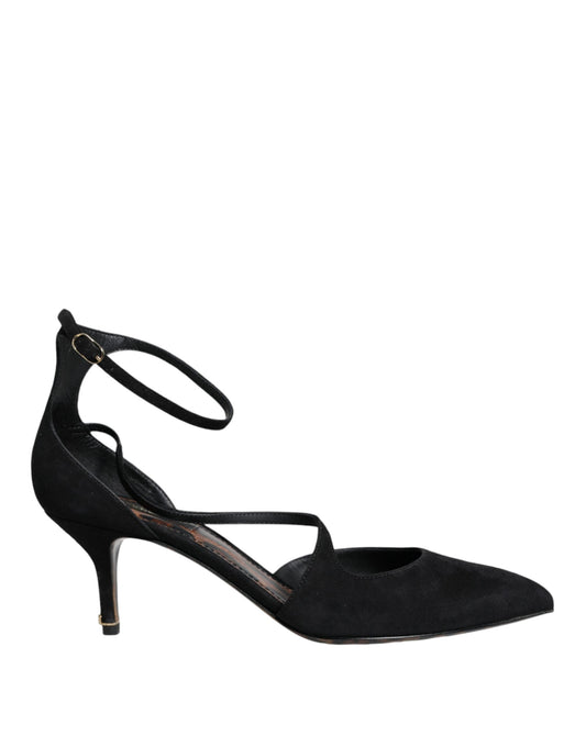 Dolce & Gabbana Black Suede Ankle Strap Heels Pumps Women's Shoes ()
