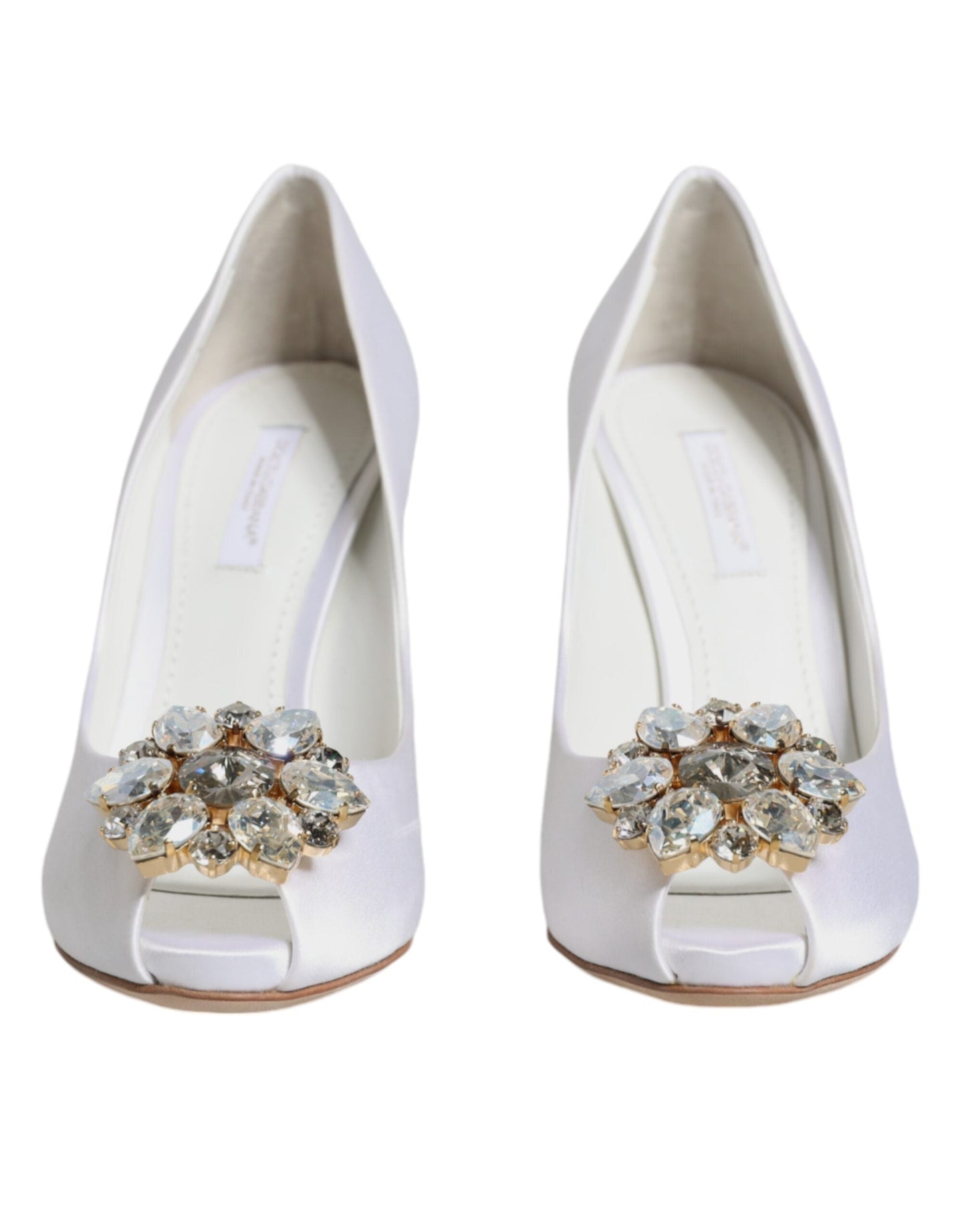 Dolce & Gabbana White Crystals Peep Toe Satin Pumps Women's Shoes ()