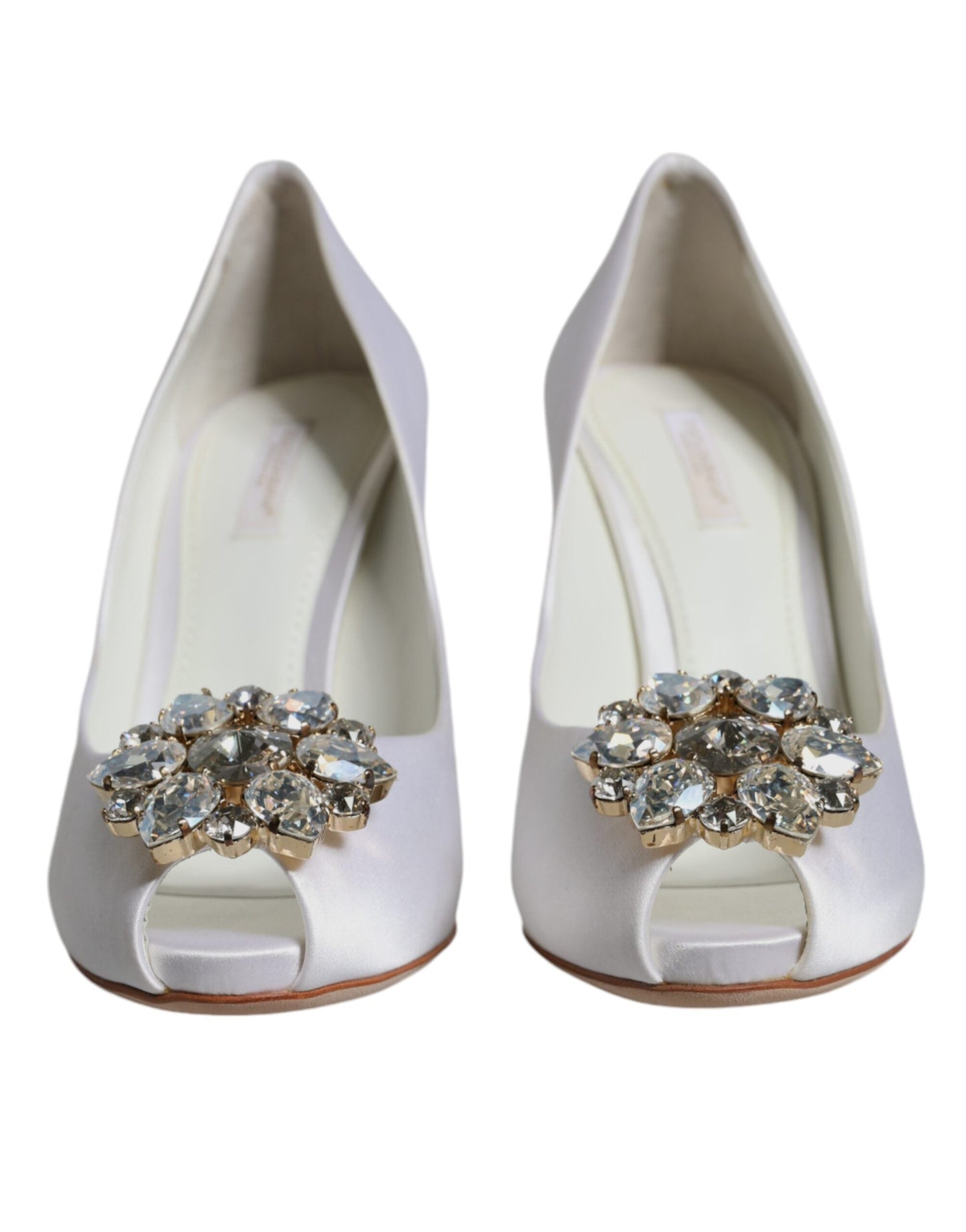 Dolce & Gabbana White Crystals Peep Toe Satin Pumps Women's Shoes ()