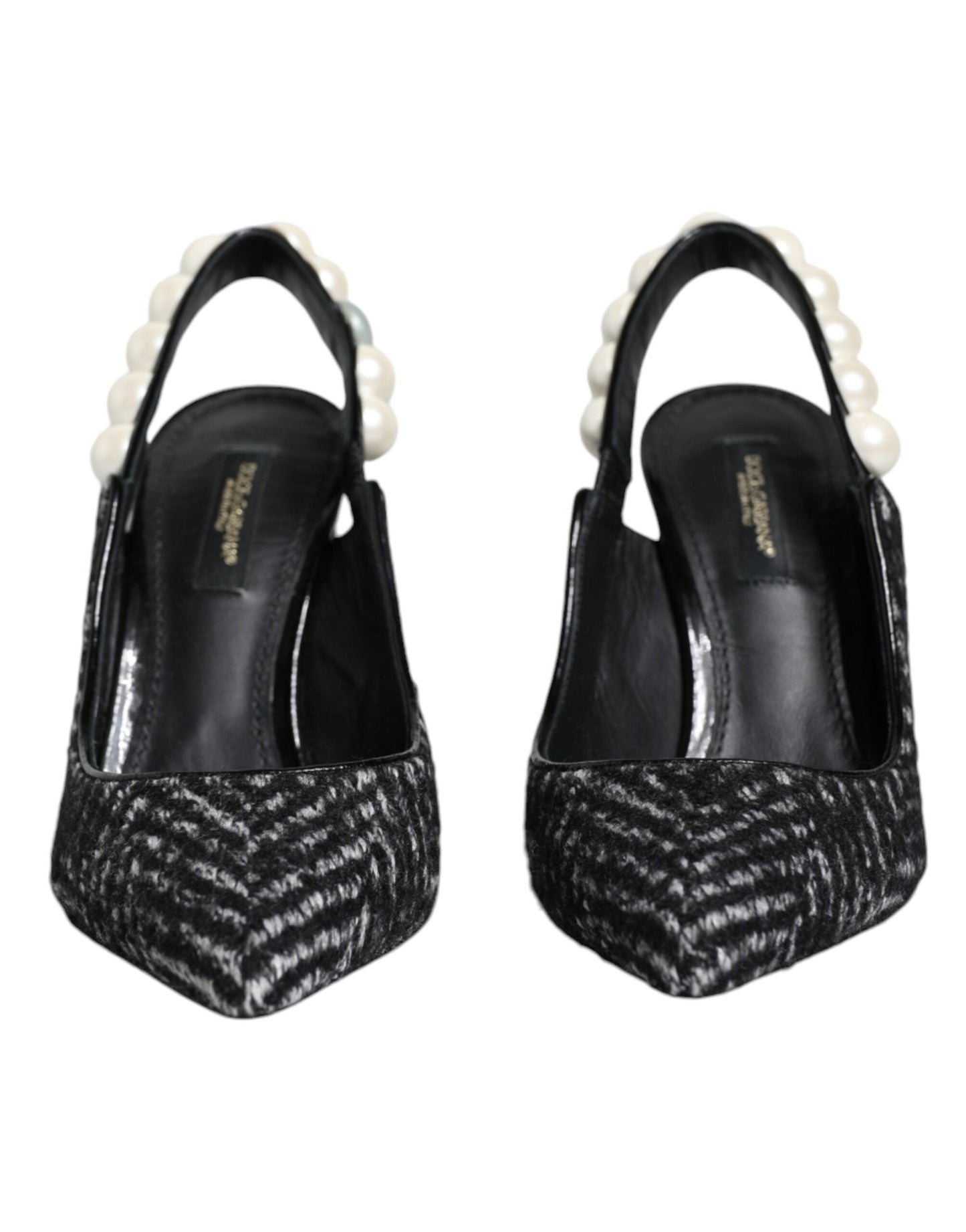 Dolce & Gabbana White Black Chevron Faux Pearl Slingback Women's Shoes ()