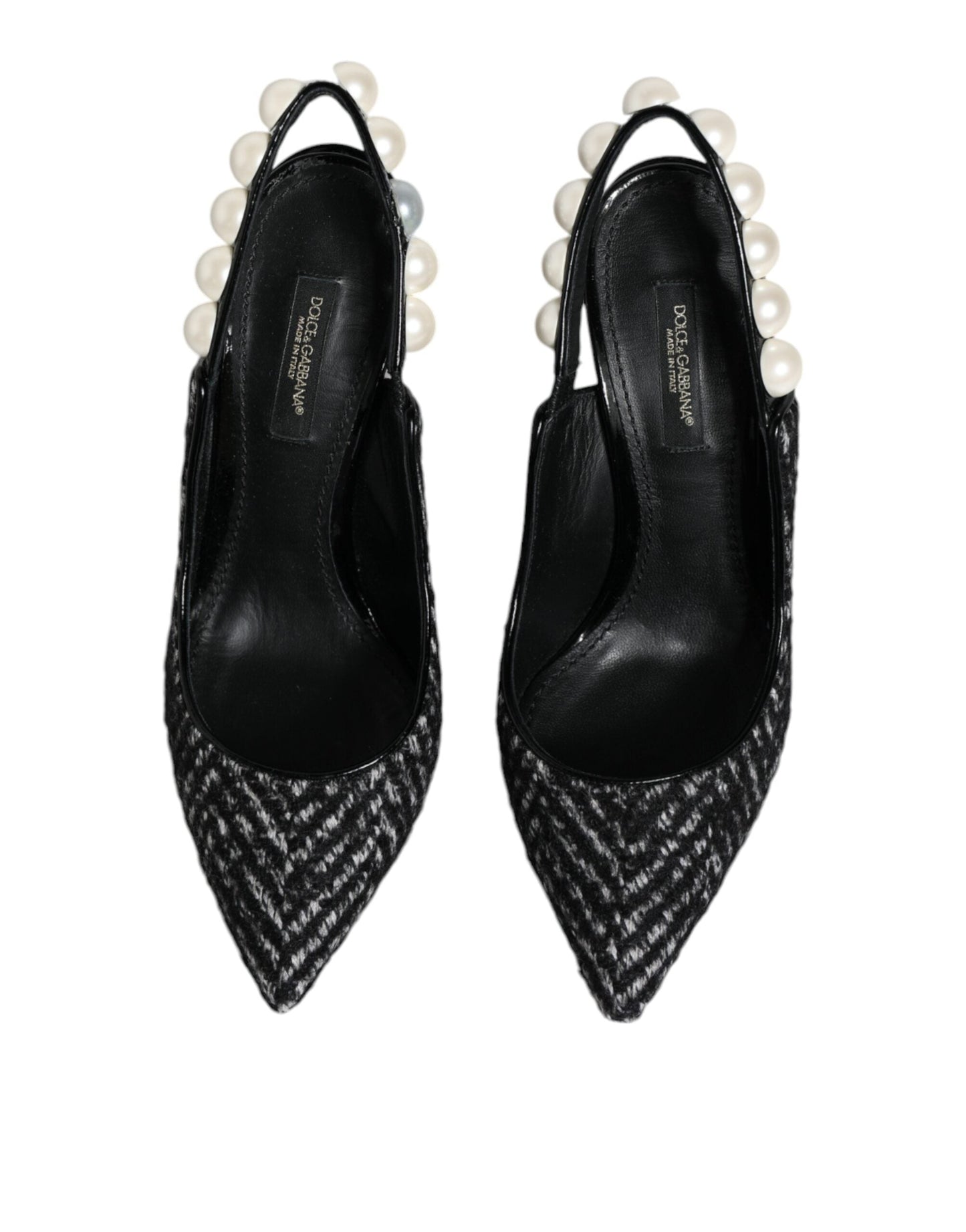 Dolce & Gabbana White Black Chevron Faux Pearl Slingback Women's Shoes ()