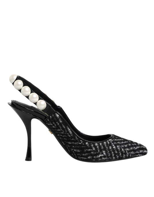 Dolce & Gabbana White Black Chevron Faux Pearl Slingback Women's Shoes ()