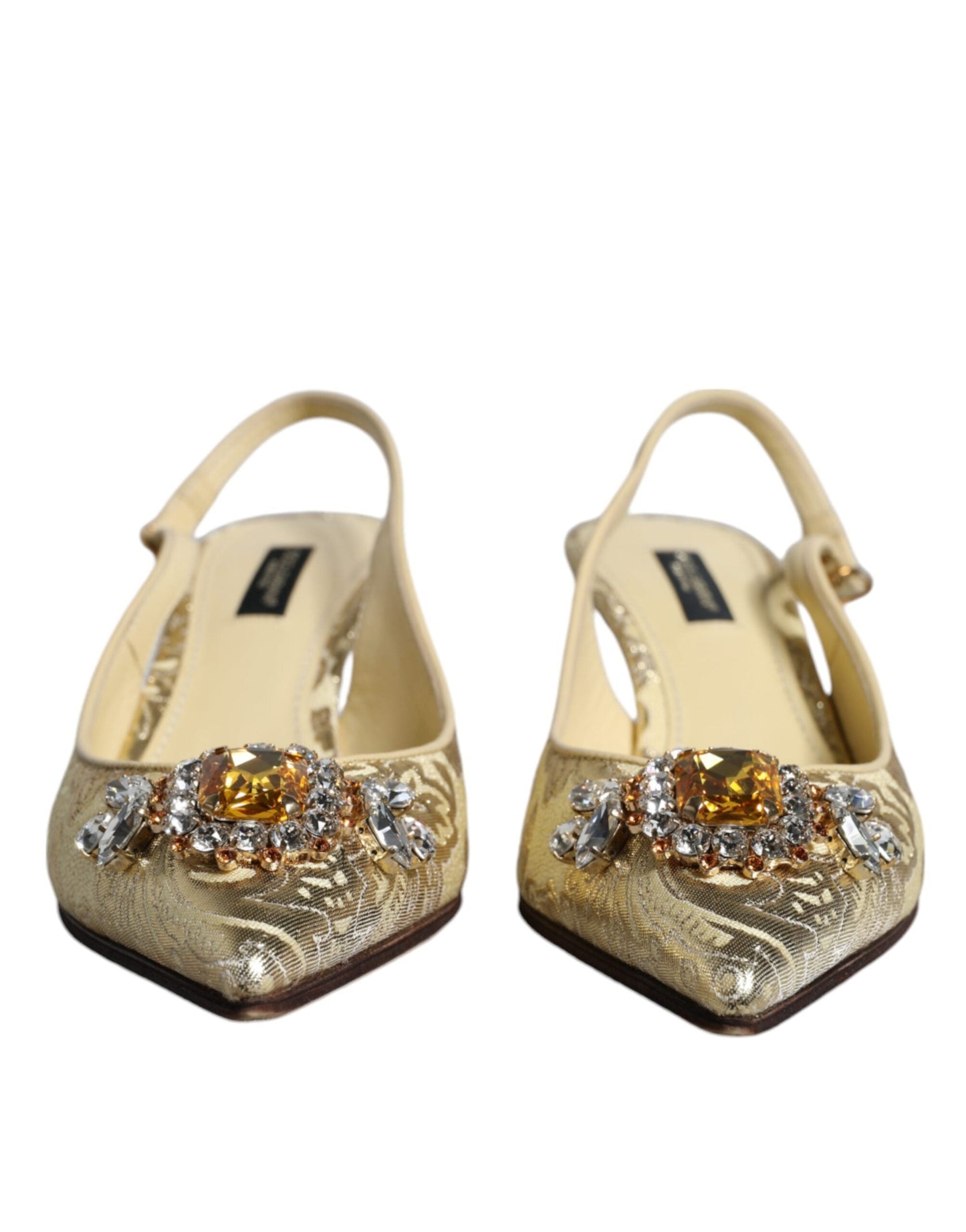 Dolce & Gabbana Gold Crystal Pumps Heels Slingbacks Women's Shoes ()