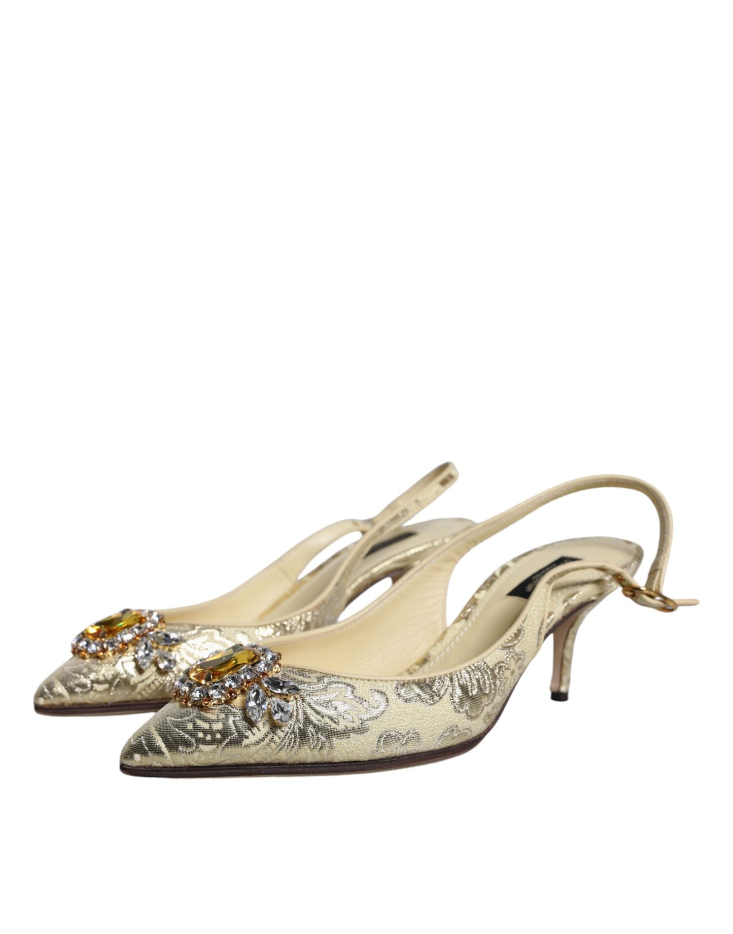 Dolce & Gabbana Gold Crystal Pumps Heels Slingbacks Women's Shoes ()