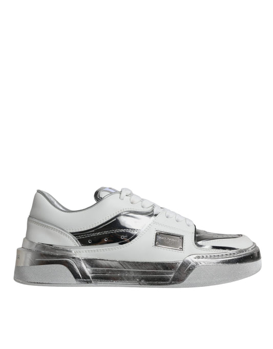 Dolce & Gabbana White Silver Leather Low Top Sneakers Women's Shoes