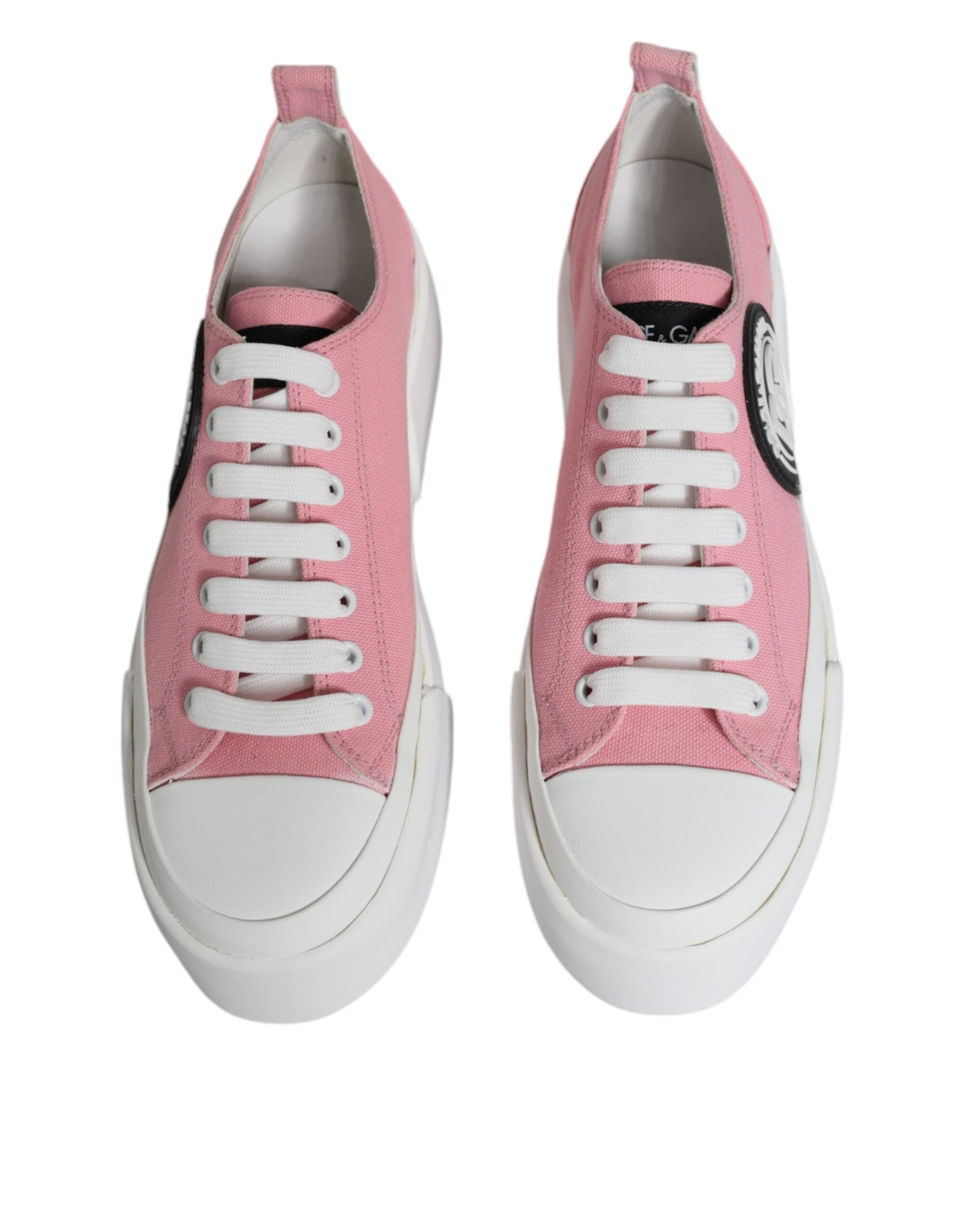 Dolce & Gabbana Pink White Canvas Logo Low Top Sneakers Women's Shoes