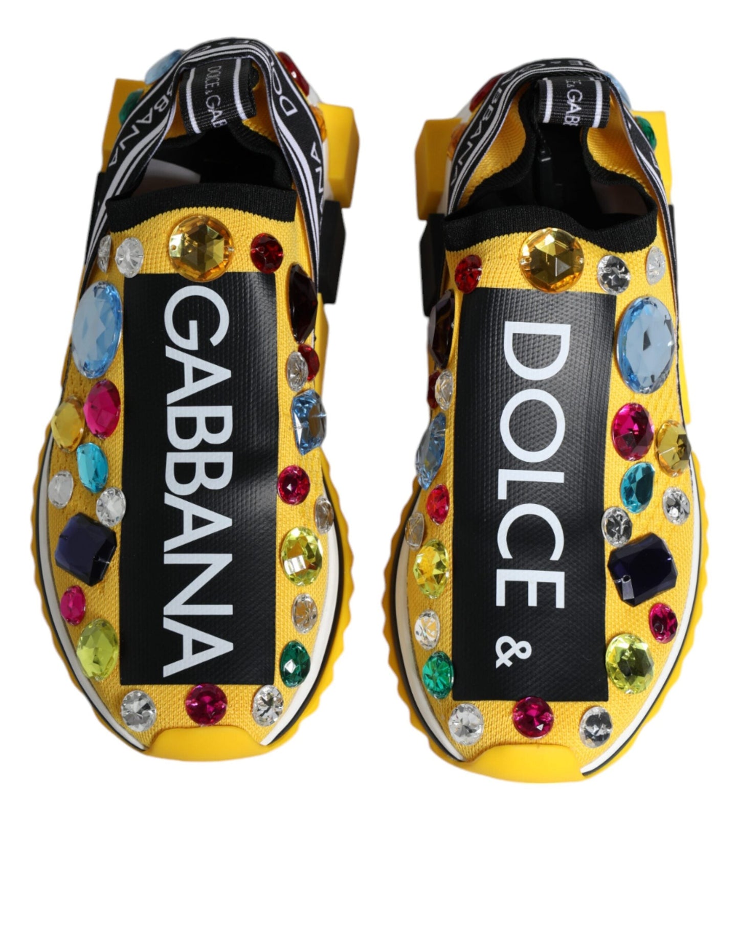 Dolce & Gabbana Yellow Sorrento Crystals Low Top Sneakers Women's Shoes