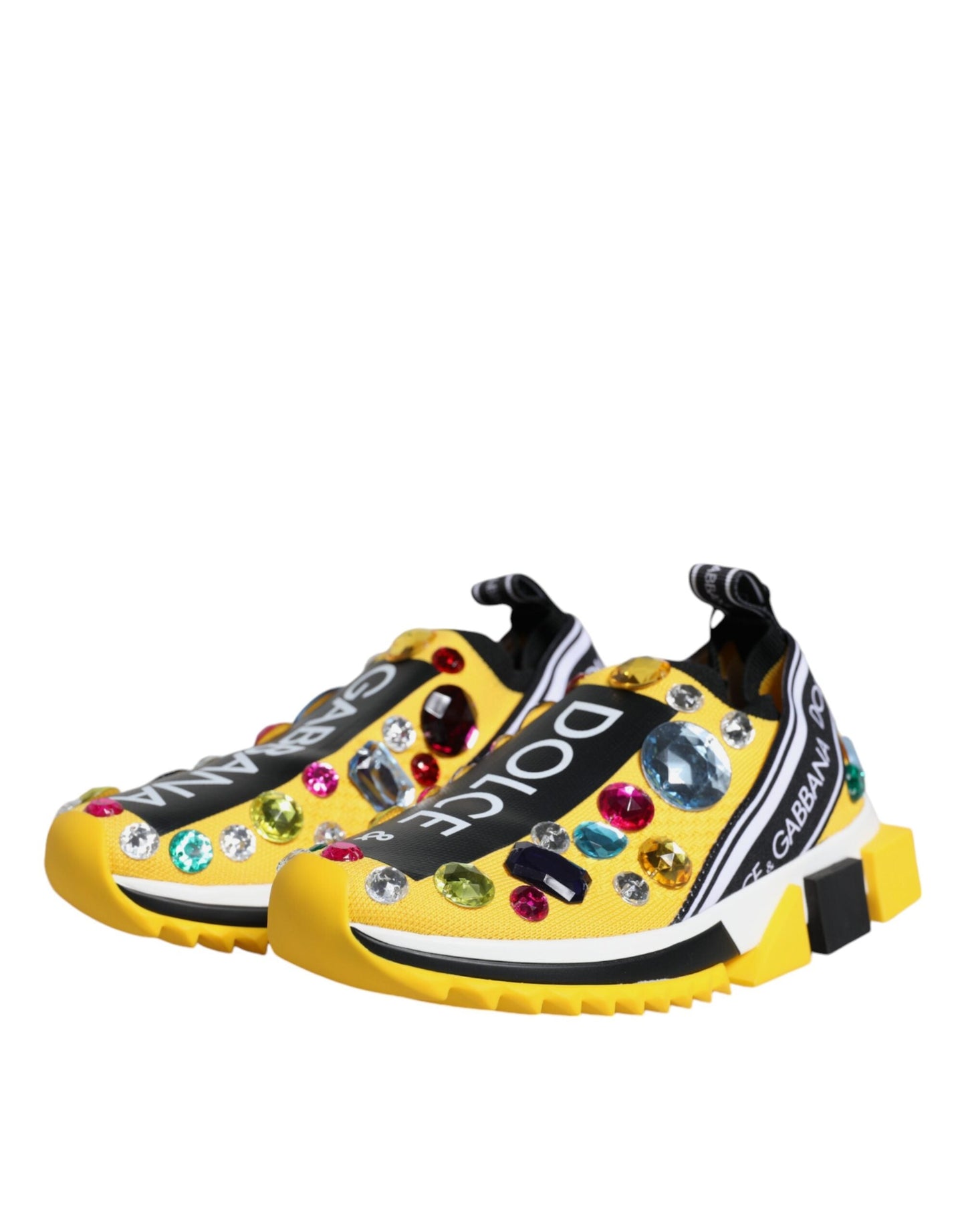 Dolce & Gabbana Yellow Sorrento Crystals Low Top Sneakers Women's Shoes