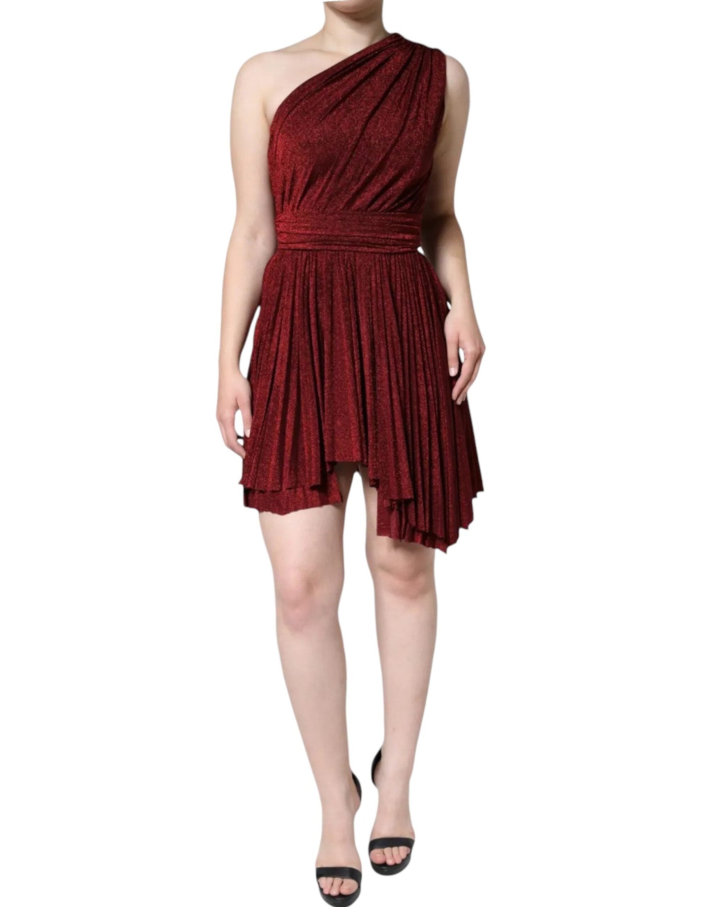 Dolce & Gabbana Red One Shoulder Pleated A-line Mini Women's Dress