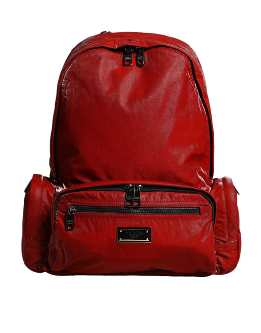 Dolce & Gabbana Red Patent Leather Logo Plaque Backpack Men's Bag