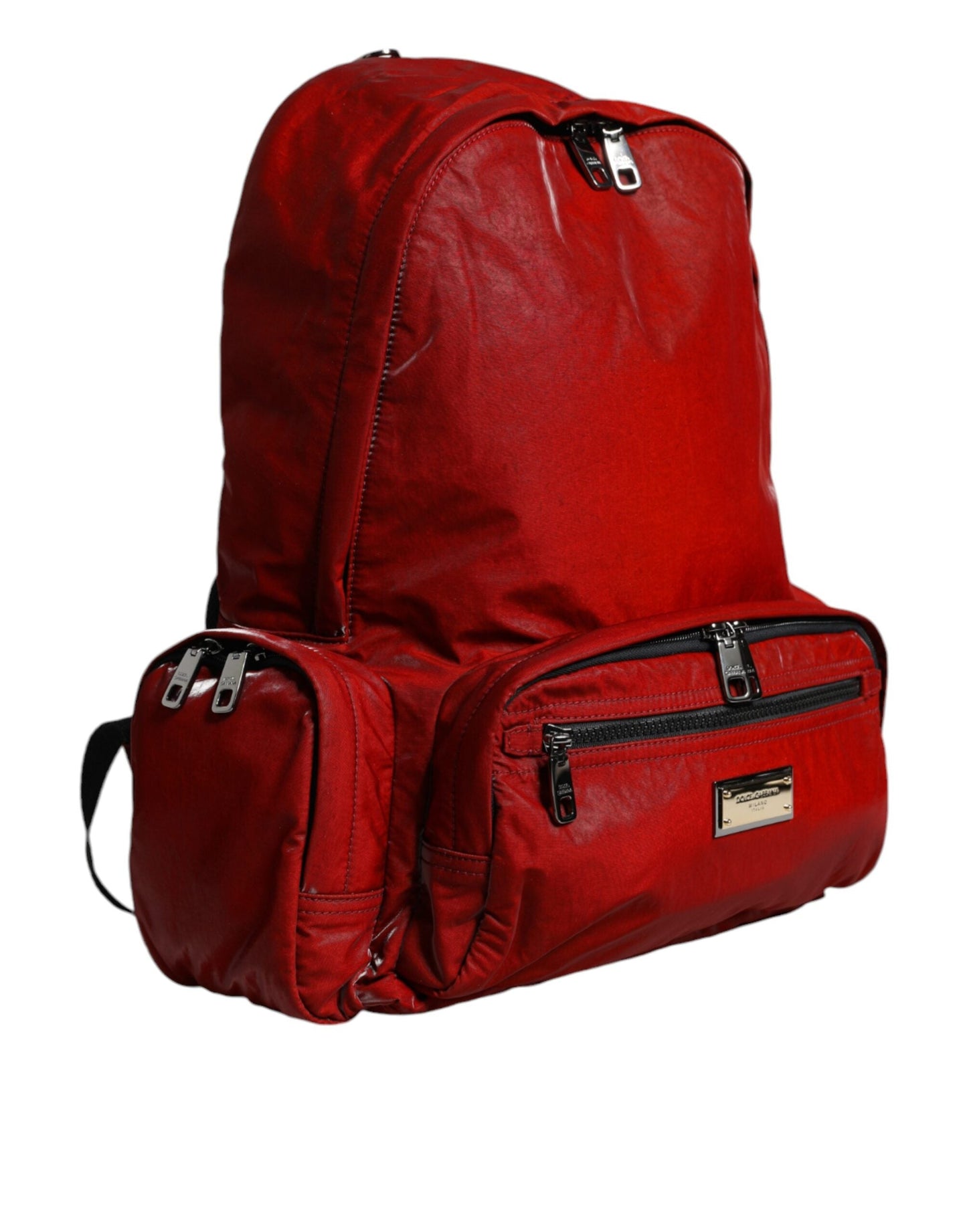 Dolce & Gabbana Red Patent Leather Logo Plaque Backpack Men's Bag