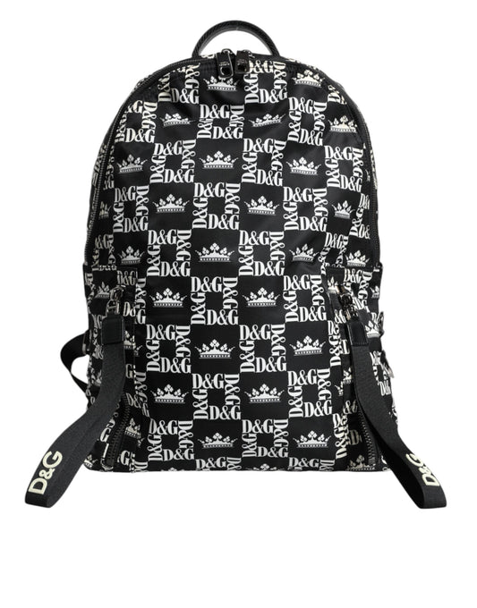 Dolce & Gabbana Black White DG Crown Logo Nylon Backpack Men's Bag
