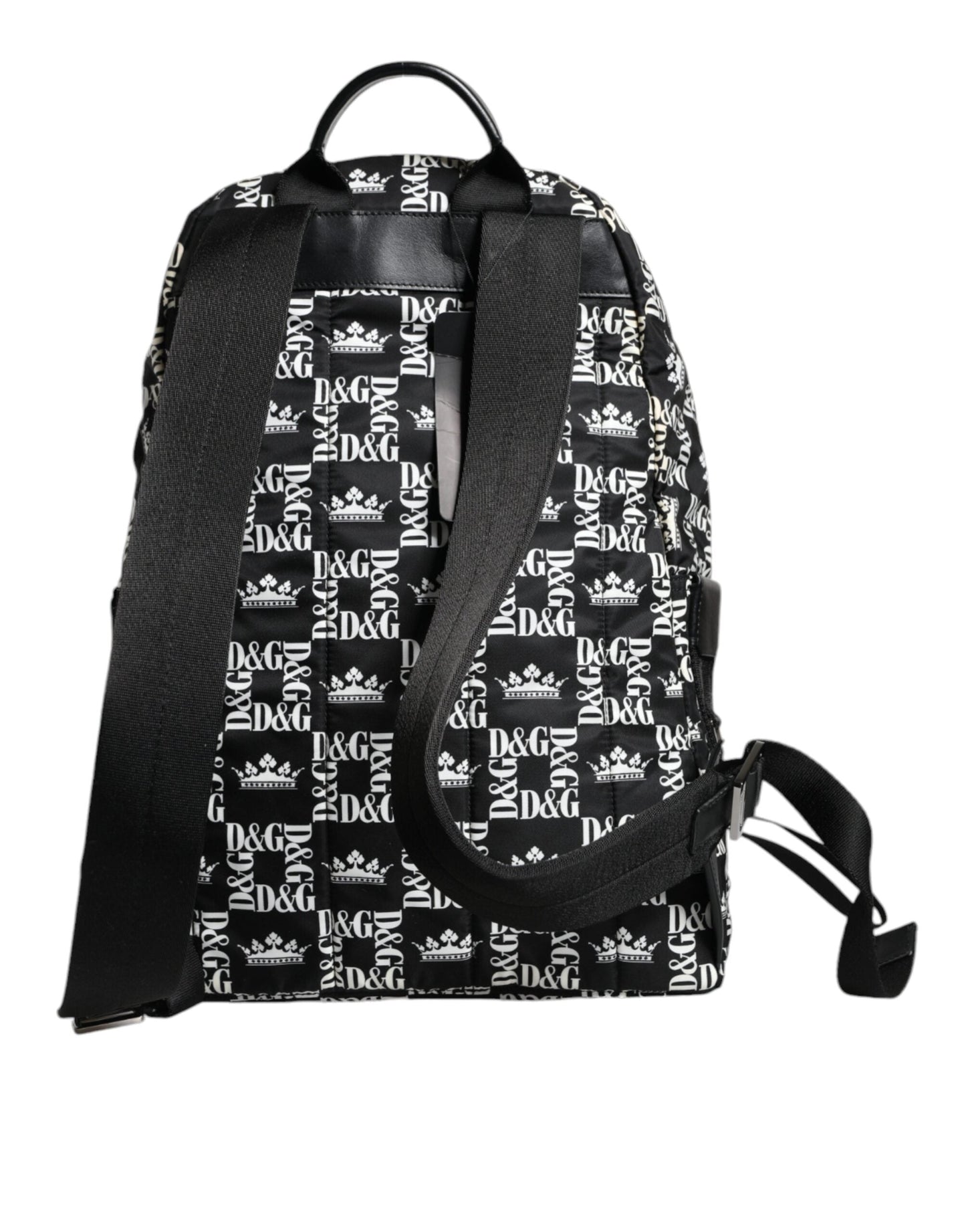 Dolce & Gabbana Black White DG Crown Logo Nylon Backpack Men's Bag