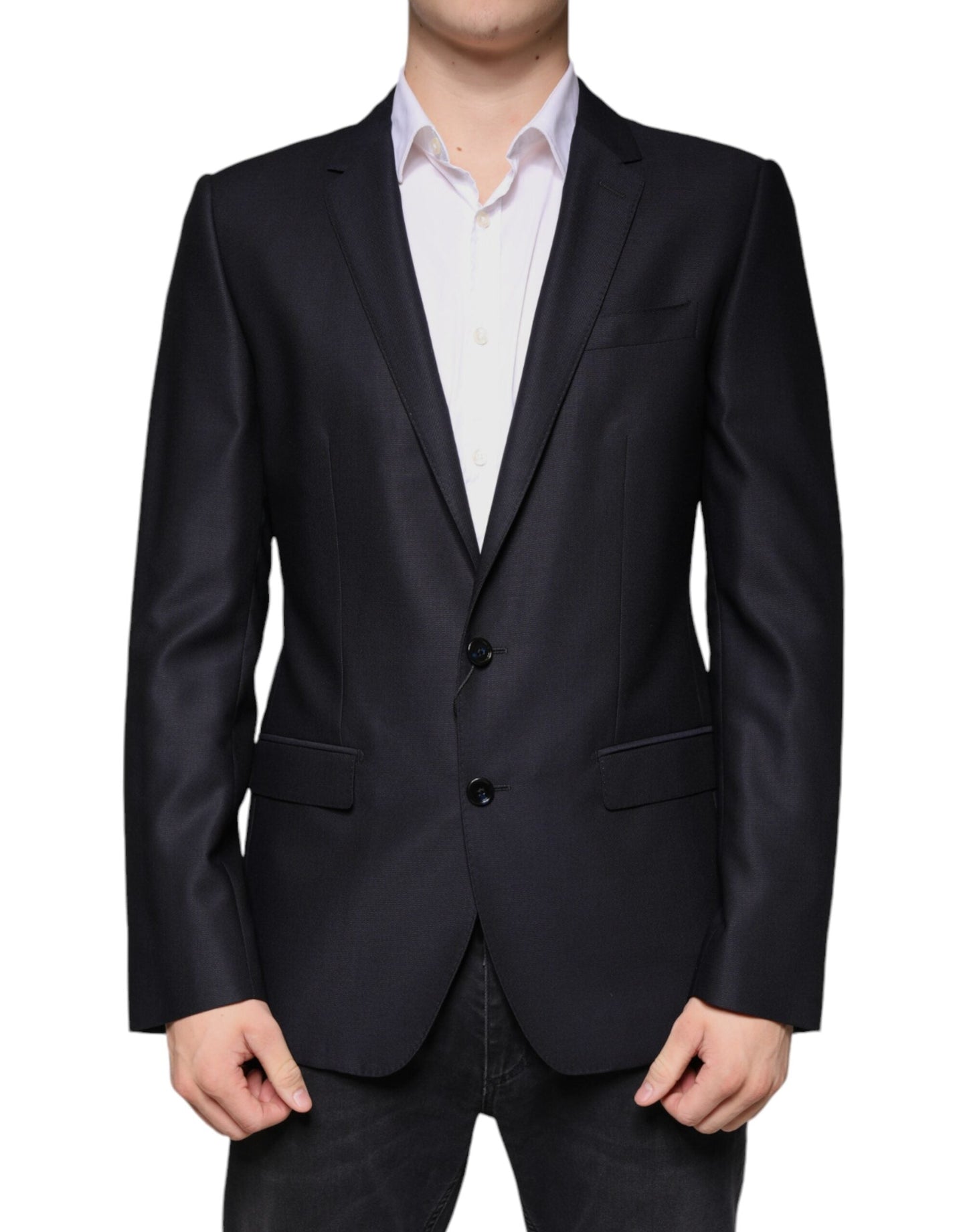 Dolce & Gabbana Dark Blue Wool Single Breasted Dress Coat Men's Blazer