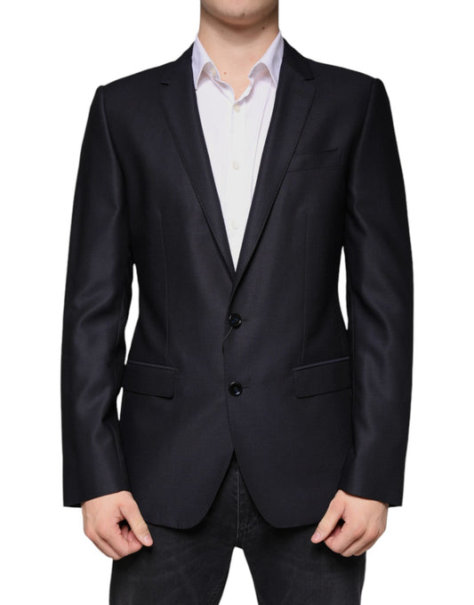 Dolce & Gabbana Dark Blue Wool Single Breasted Dress Coat Men's Blazer