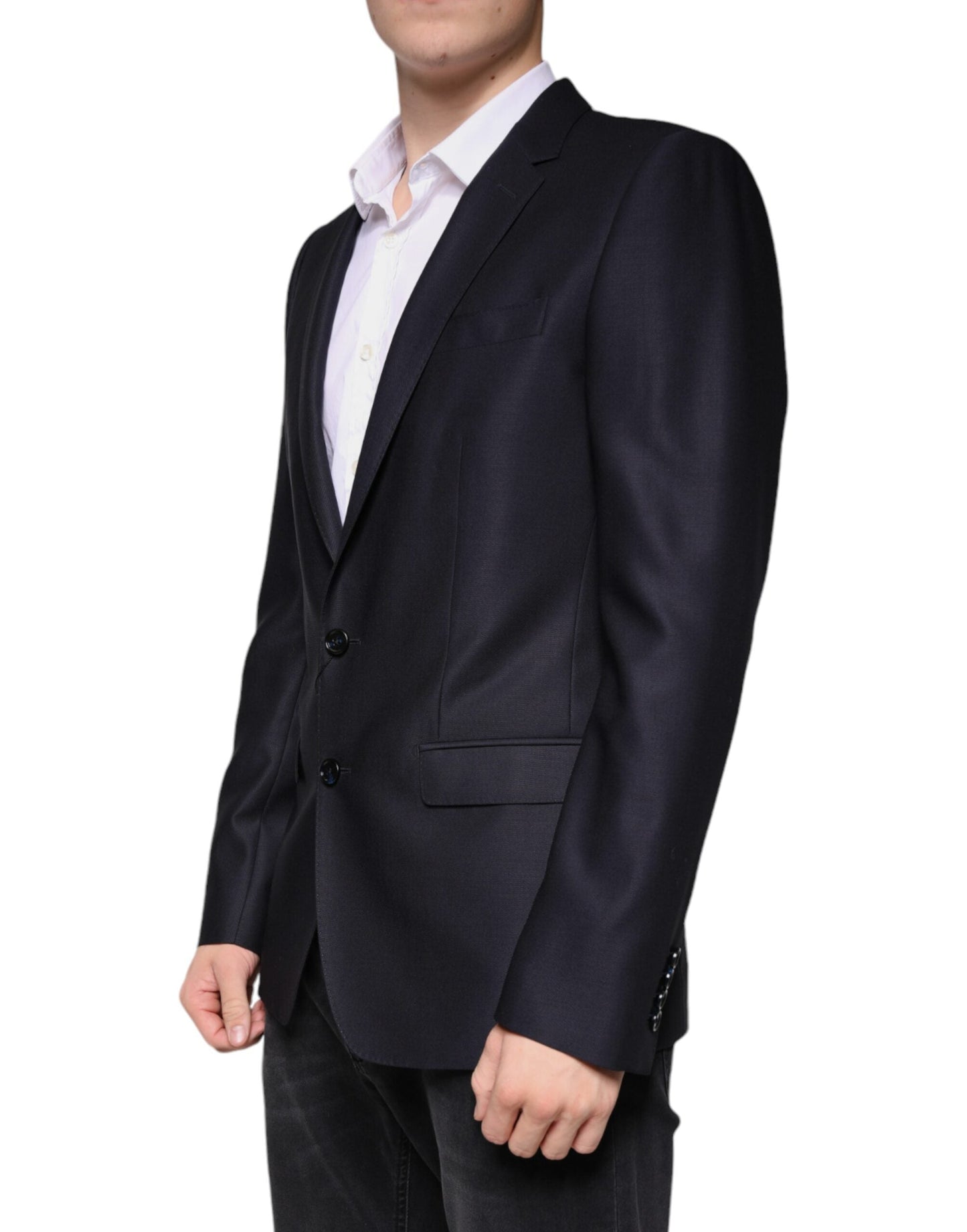 Dolce & Gabbana Dark Blue Wool Single Breasted Dress Coat Men's Blazer