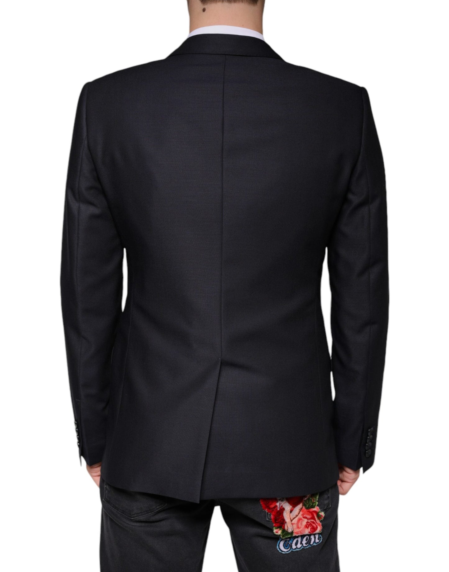 Dolce & Gabbana Dark Blue Wool Single Breasted Dress Coat Men's Blazer