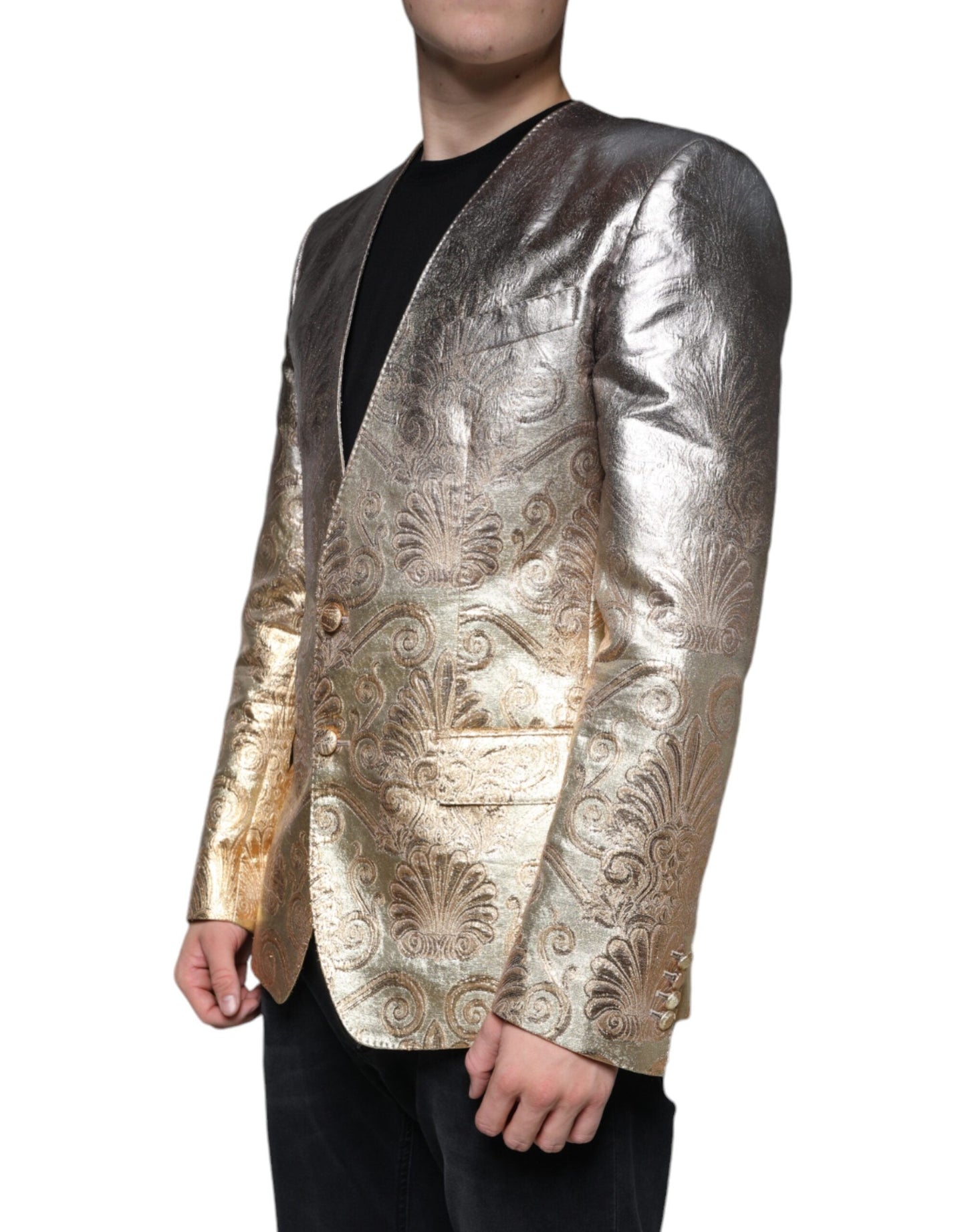 Dolce & Gabbana Gold Jacquard Single Breasted Dress Men's Blazer