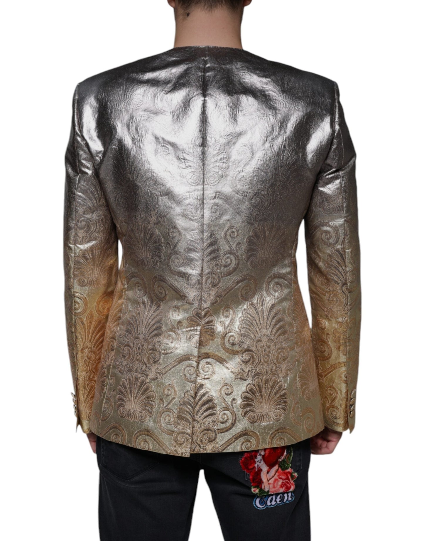 Dolce & Gabbana Gold Jacquard Single Breasted Dress Men's Blazer