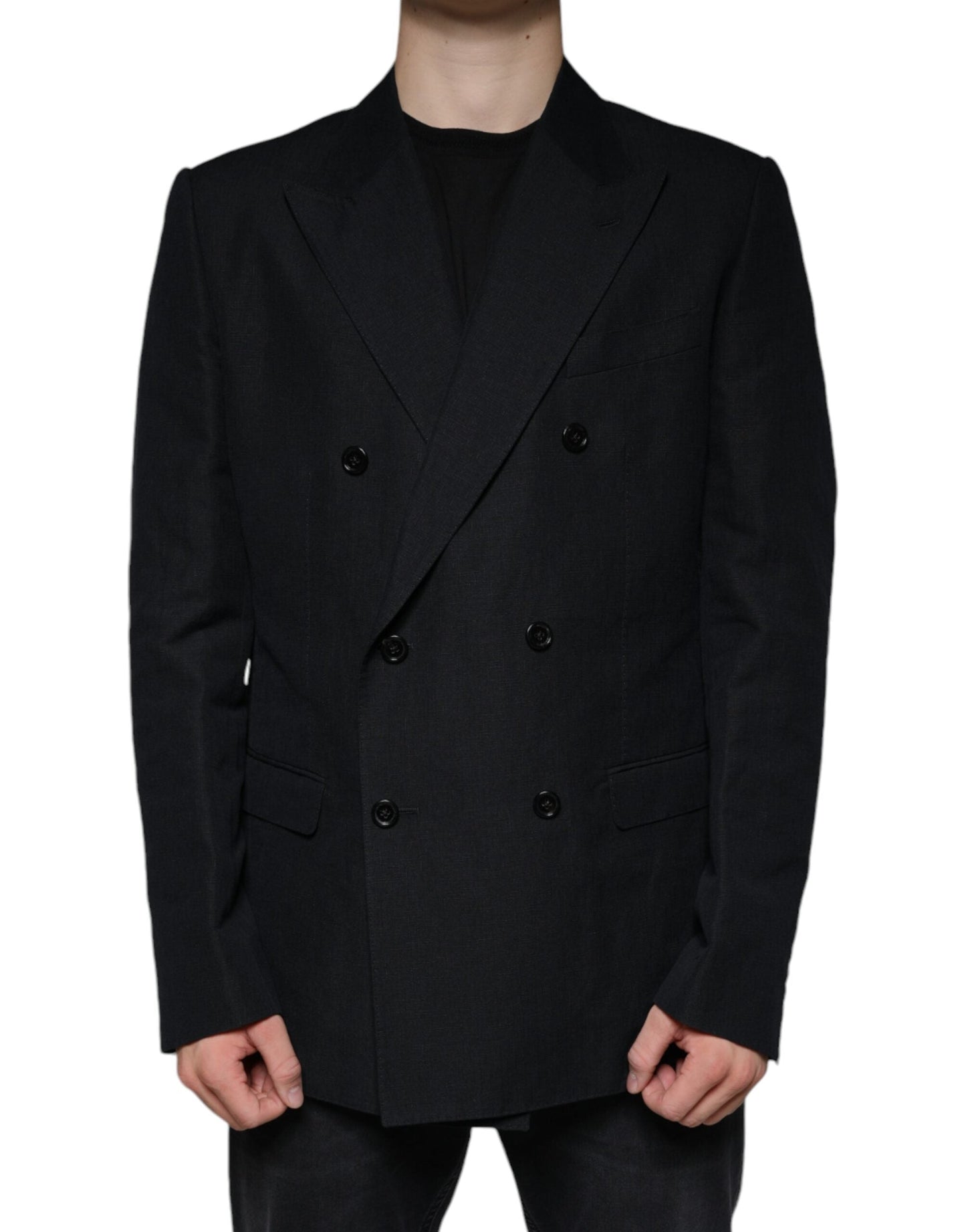 Dolce & Gabbana Black Linen Double Breasted Dress Men's Blazer