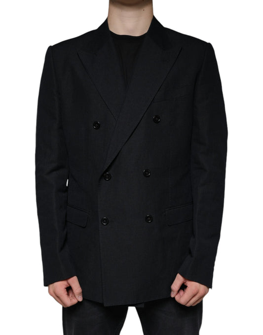 Dolce & Gabbana Black Linen Double Breasted Dress Men's Blazer