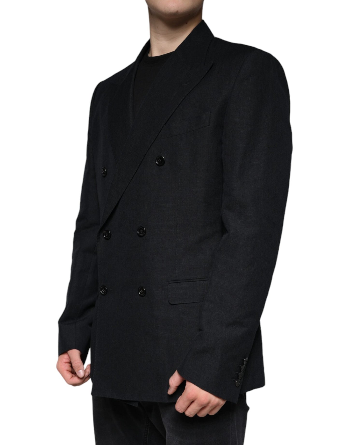 Dolce & Gabbana Black Linen Double Breasted Dress Men's Blazer