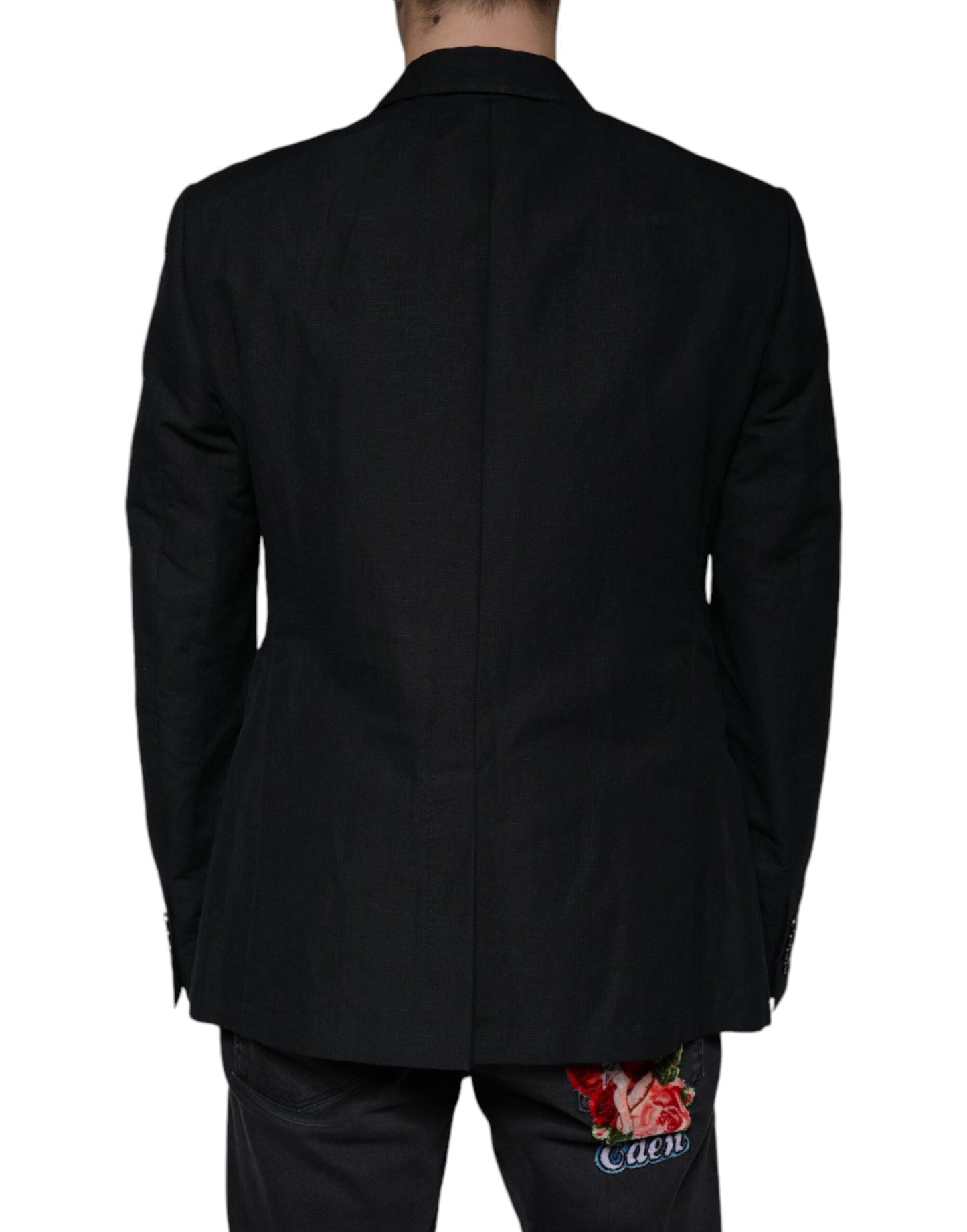Dolce & Gabbana Black Linen Double Breasted Dress Men's Blazer