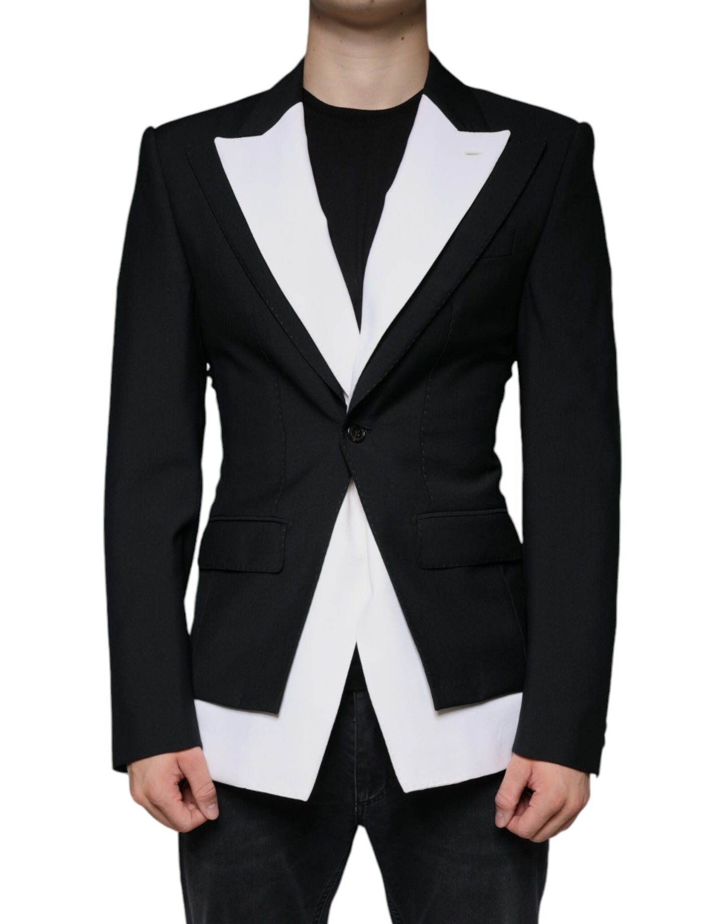 Dolce & Gabbana Black White Single Breasted Dress Men's Blazer