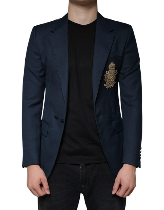 Dolce & Gabbana Blue Wool Logo Single Breasted Coat Men's Blazer ()