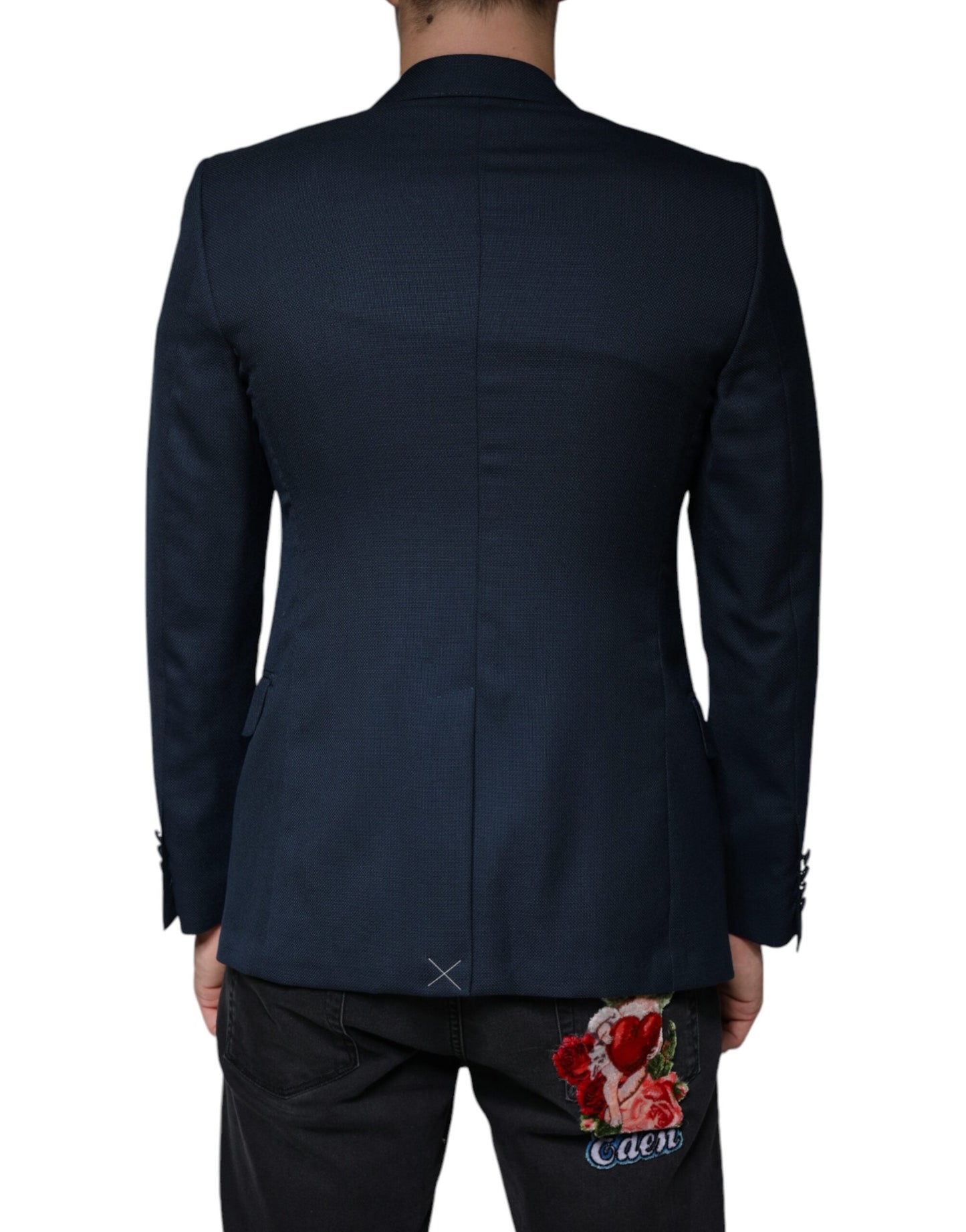 Dolce & Gabbana Blue Wool Logo Single Breasted Coat Men's Blazer ()
